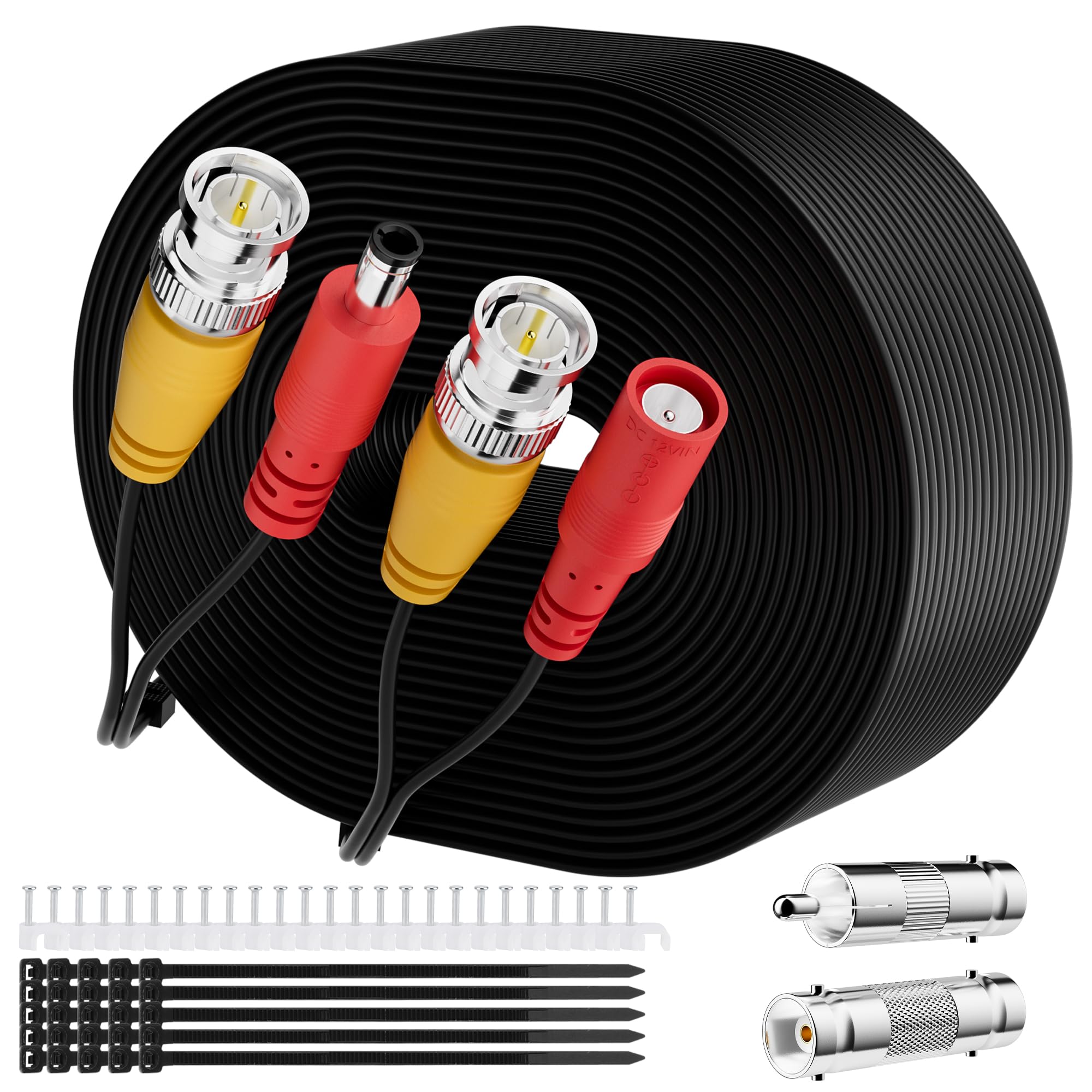 Elecan Bnc Cable 50 Ft All In One Siamese Video Power Security Camera Cable, Black Bnc Extension Wire Cord For All Max 5Mp Hd Cc