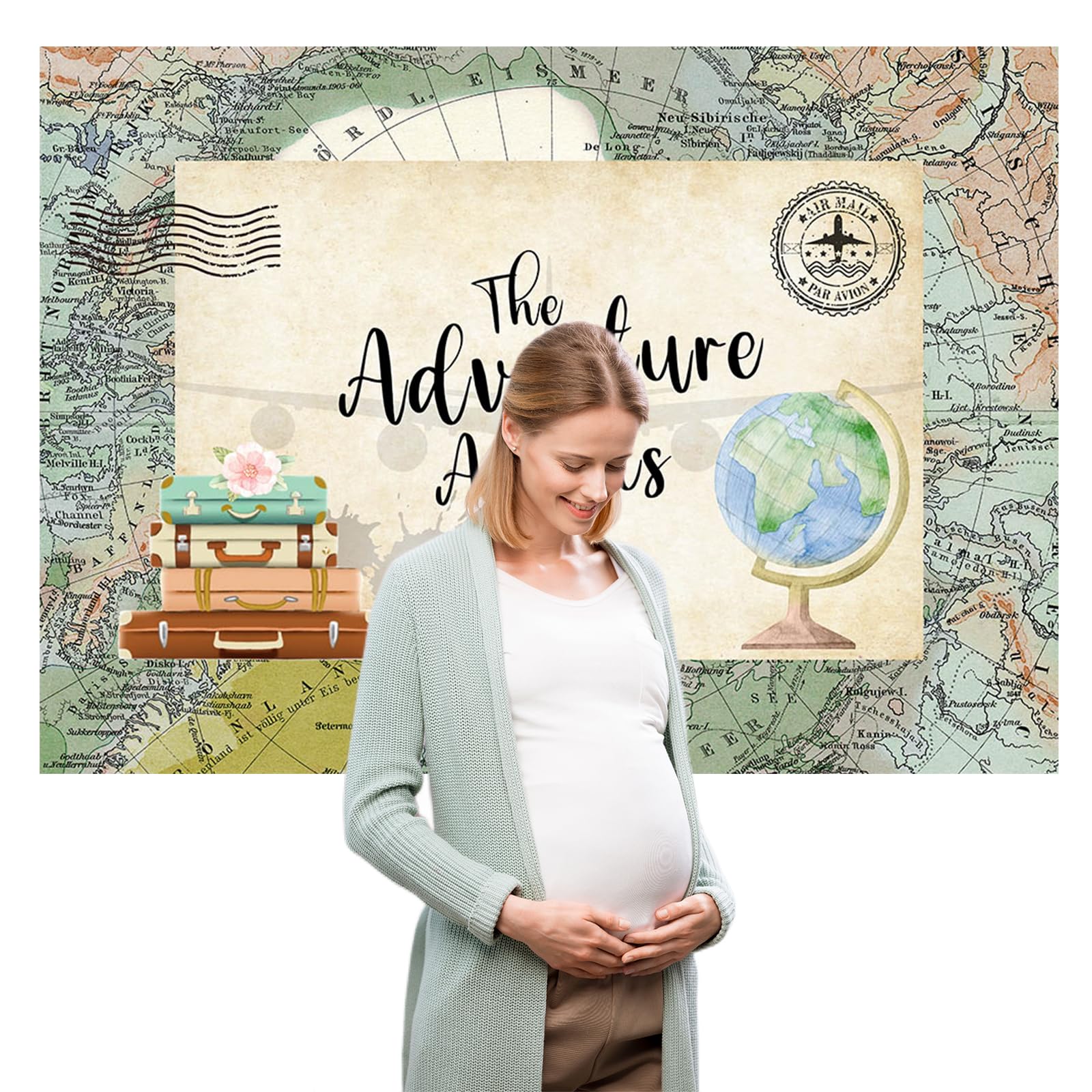 Mocsicka Adventure Awaits Baby Shower Backdrop Travel Themed Let The Adventure Begin Party Decorations World Map Travel Around T