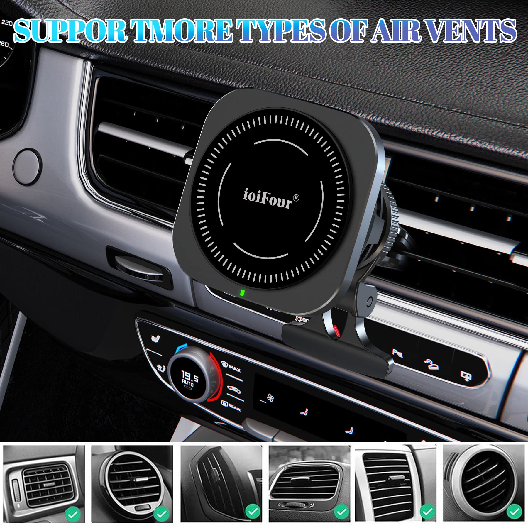 Ioifour Magsafe Car Charger With Built-In Cooling Fan, 15W Fast Wireless Charger Mount For Iphone 16/15/14 Pro Max, Samsung Gala