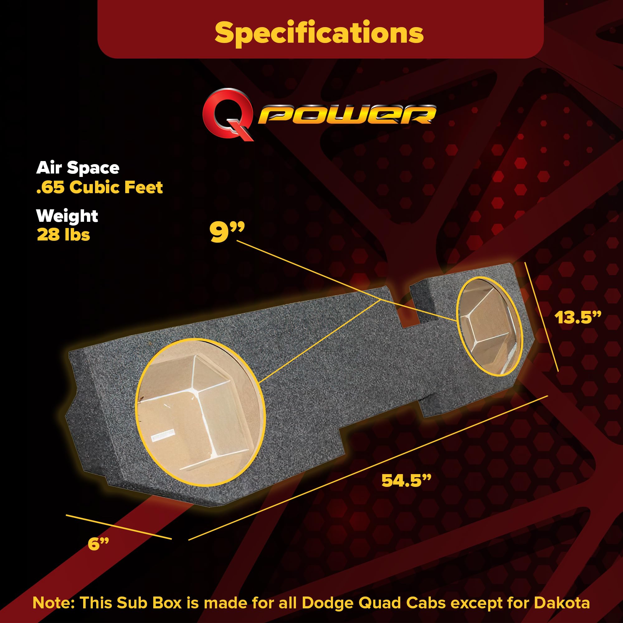 Empty Woofer Box Dodge 4 Door '02   '18; Dual 10'';