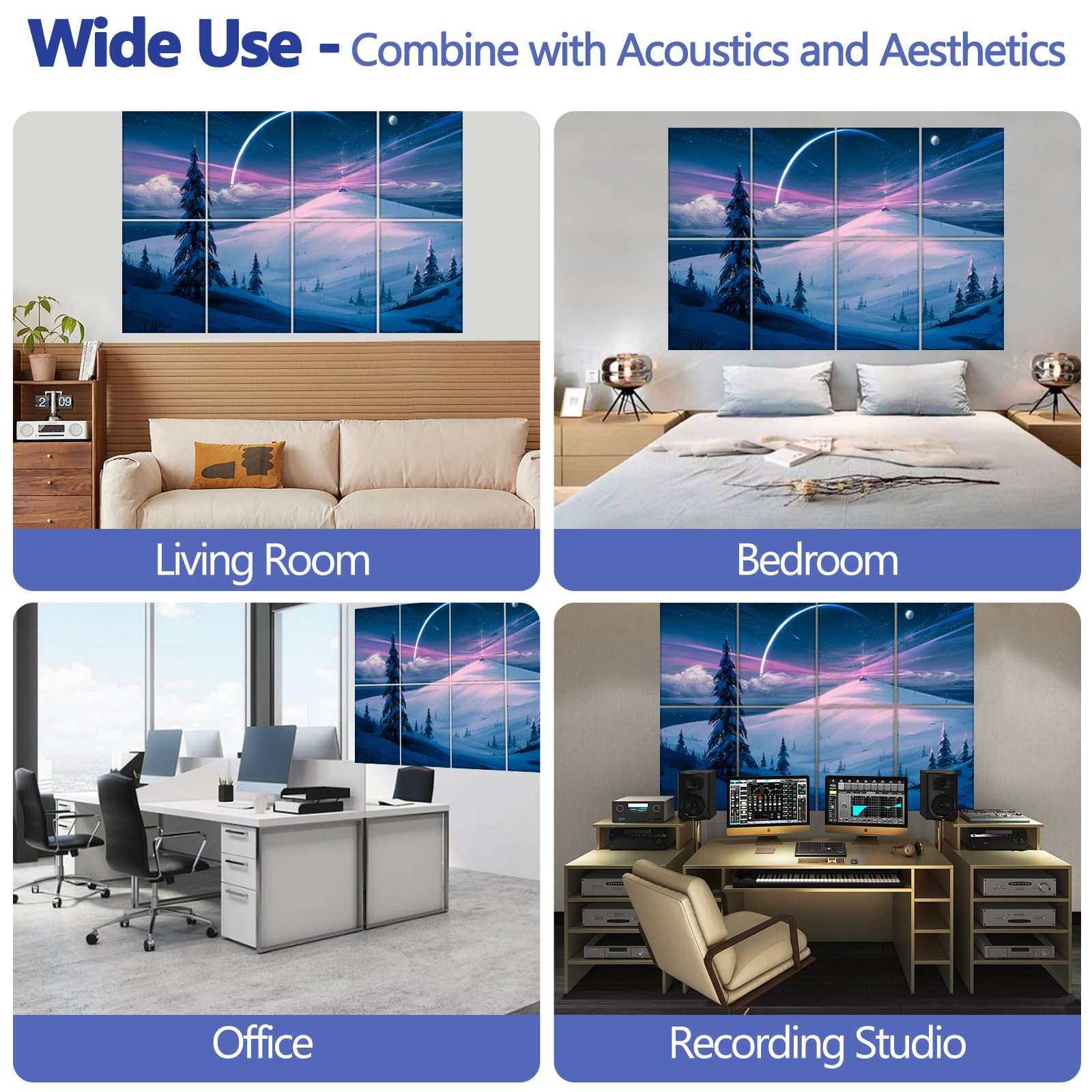 Bubos 8 Pack Art Acoustic Panels Self Adhesive Soundproof Wall Panels,48X32Inches Sound Absorbing Panels,Decorative Acoustical W