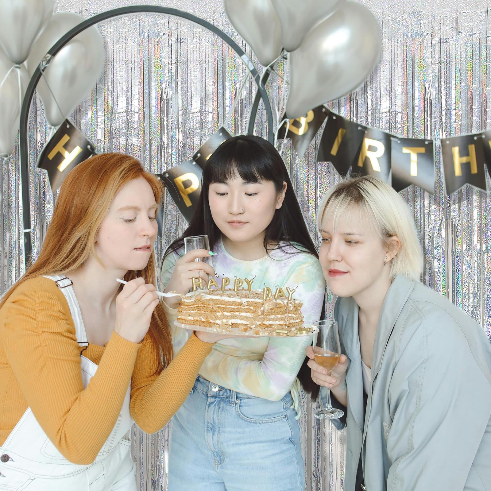 3 Pack Silver Backdrop Curtain Party Decorations Foil Fringe Backdrop Silver Tinsel Streamers Birthday Bachelorette New Year Chr