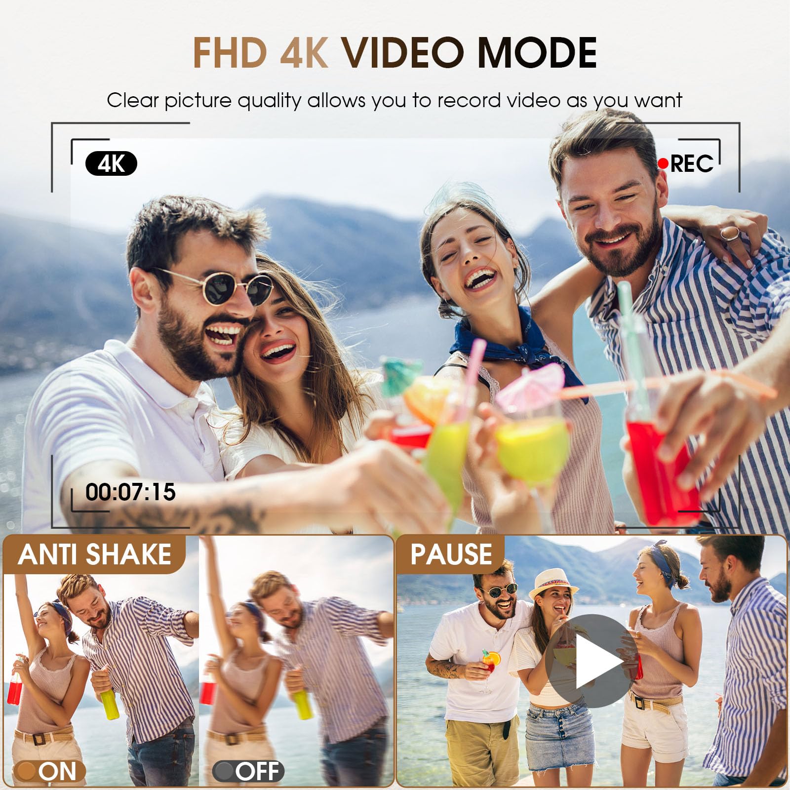 Upgraded 4K Digital Camera With Sd Card Autofocus,48Mp Point And Shoot Camera With Flash Viewfinder & Dial,Vlogging Camera Anti