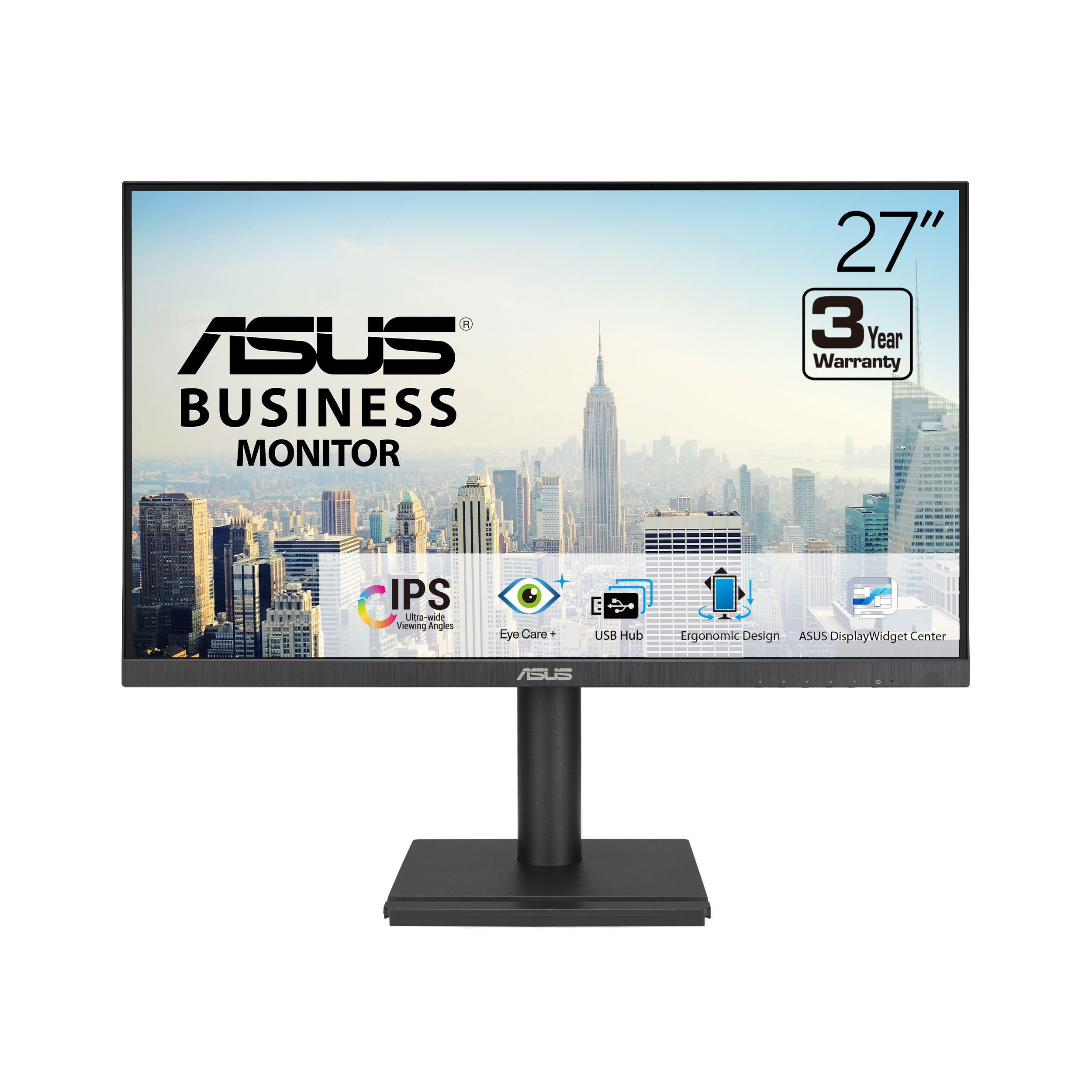 ASUS 27 1080P Business Monitor (VA27DQFS)  IPS, Frameless, 100Hz, 1ms, AdaptiveSync, HDMI, DisplayPort, VGA, for Working an