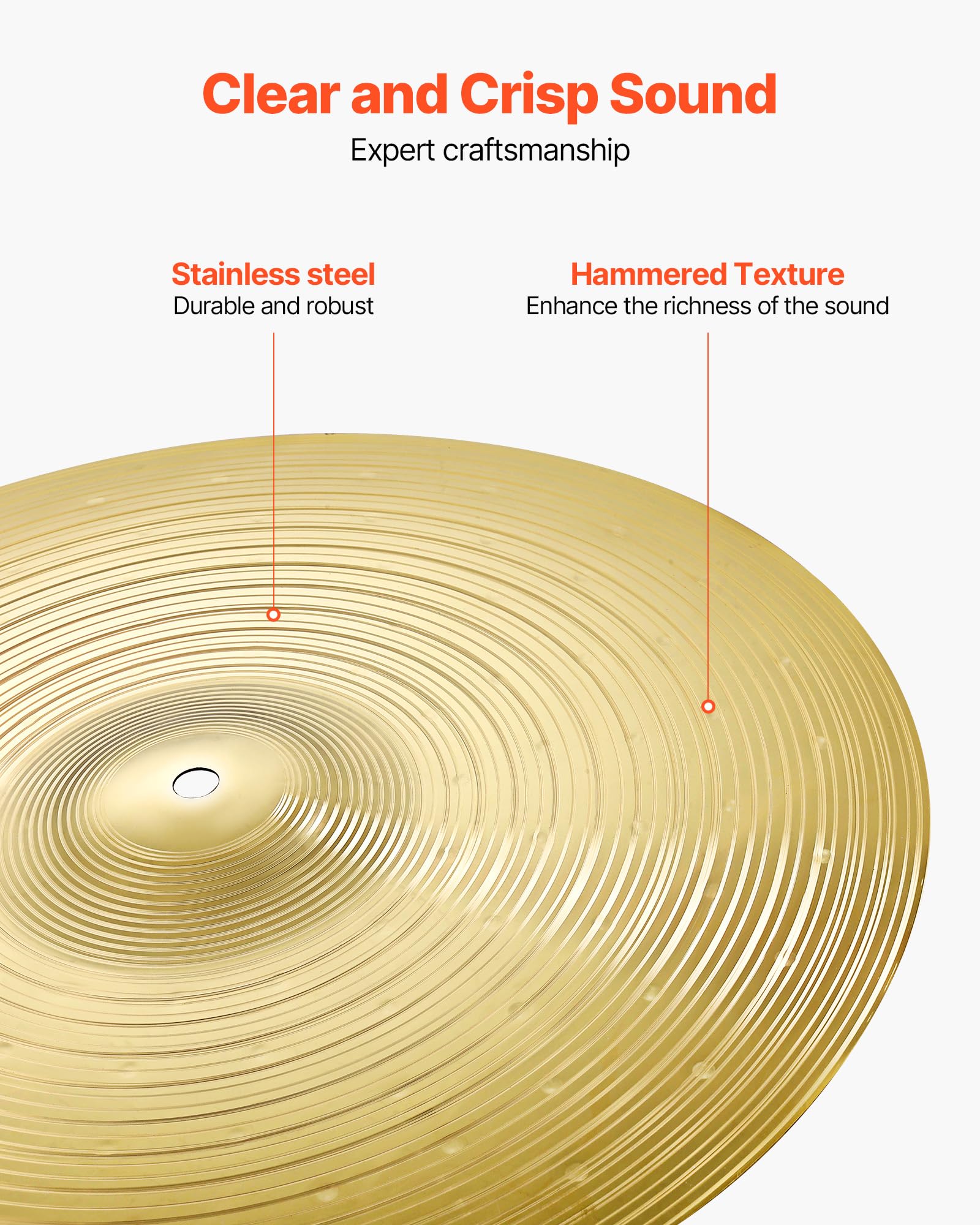 Vevor Cymbal Pack, 3 Pieces Cymbals For Drum Set, Alloy Cymbals Drum Set Includes 14-Inch Hi-Hats, 16-Inch Crash, 20-Inch Ride,