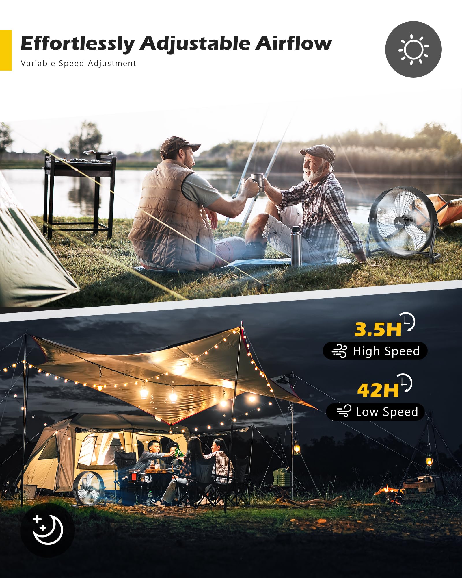 Airvention 15600Mah Rechargeable Battery Operated Drum Fan,16 Inch Black Industrial High Velocity Floor Fan, Camping Fan For Gym