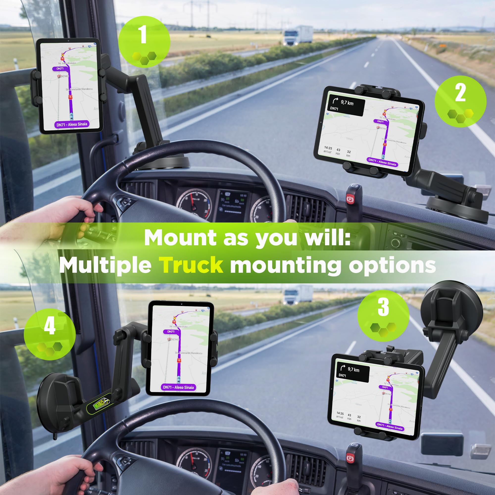 Truckules Tablet Mount For Truck, Heavy Duty Super Suction Cup For Tablet & Ipad Mount Truck Dashboard Windshield 16.7 Inch Long