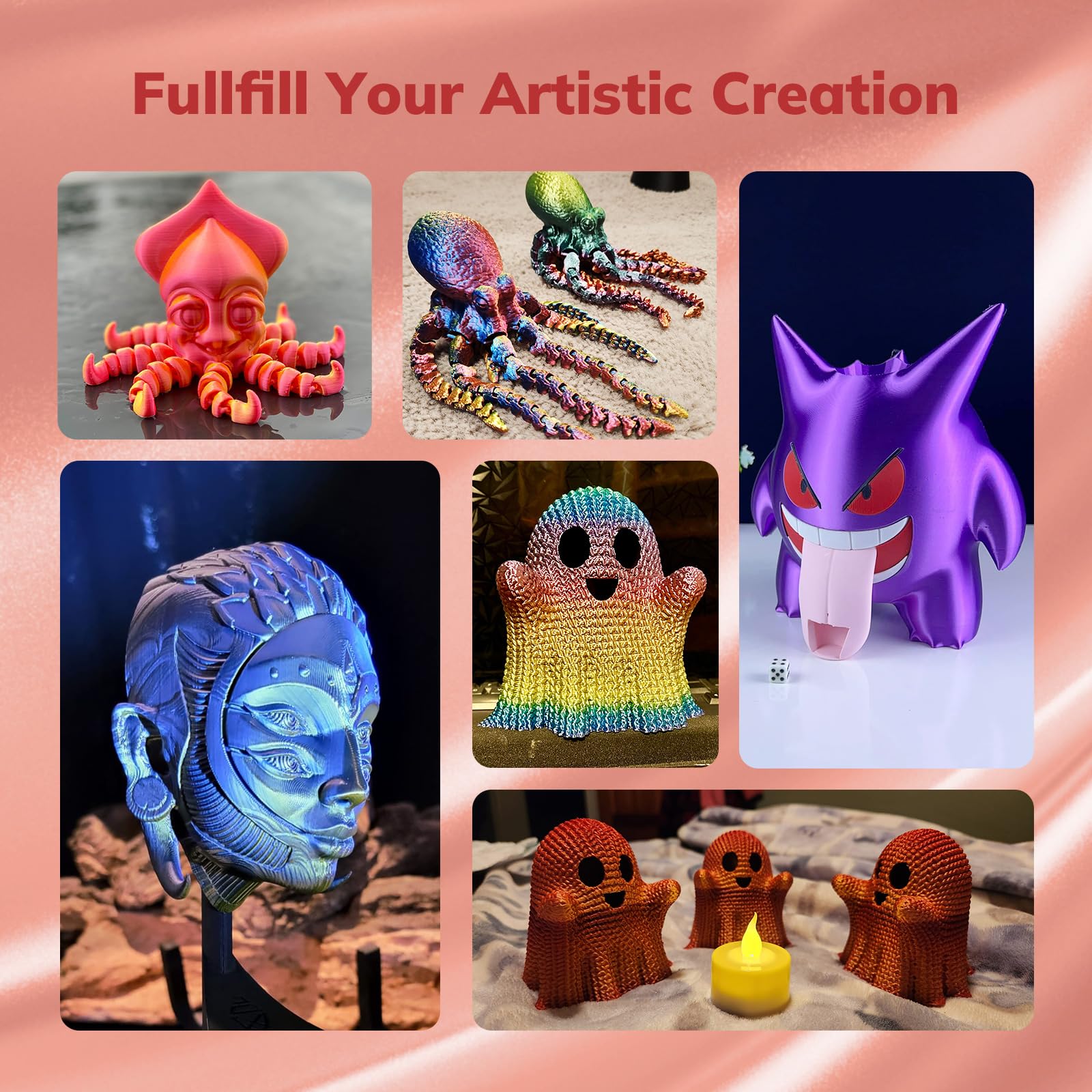 Amolen Silk Pla 3D Printer Filament, Shiny Silk Red Copper Pla Filament 1.75Mm, High Speed 3D Printing Pla Filament For Most 3D