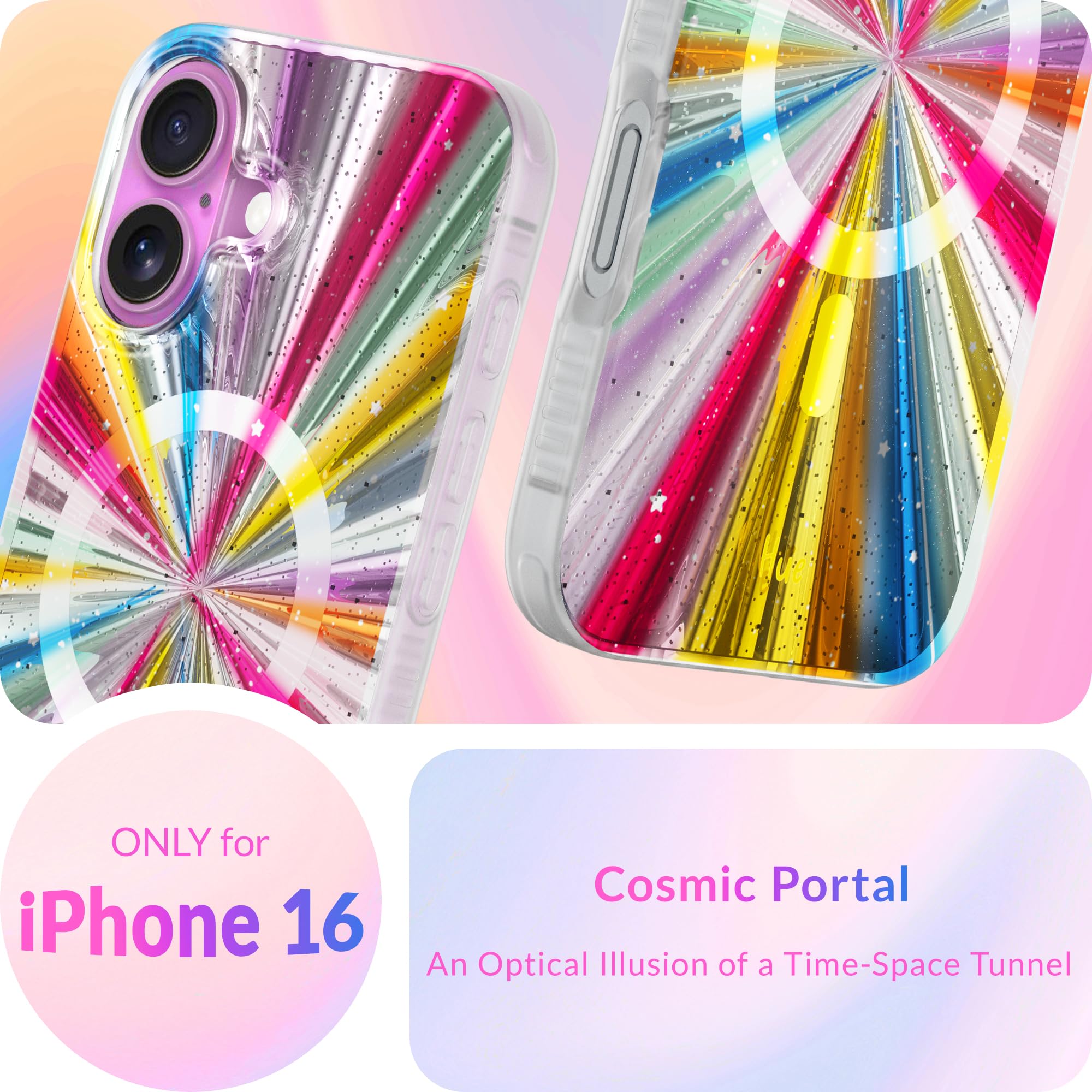 Lonli Hue   For Iphone 16 Case [Compatible With Magsafe]   Cosmic Portal Phone Case   [360 Shock Absorbent Bumper]   Cute, Uniqu