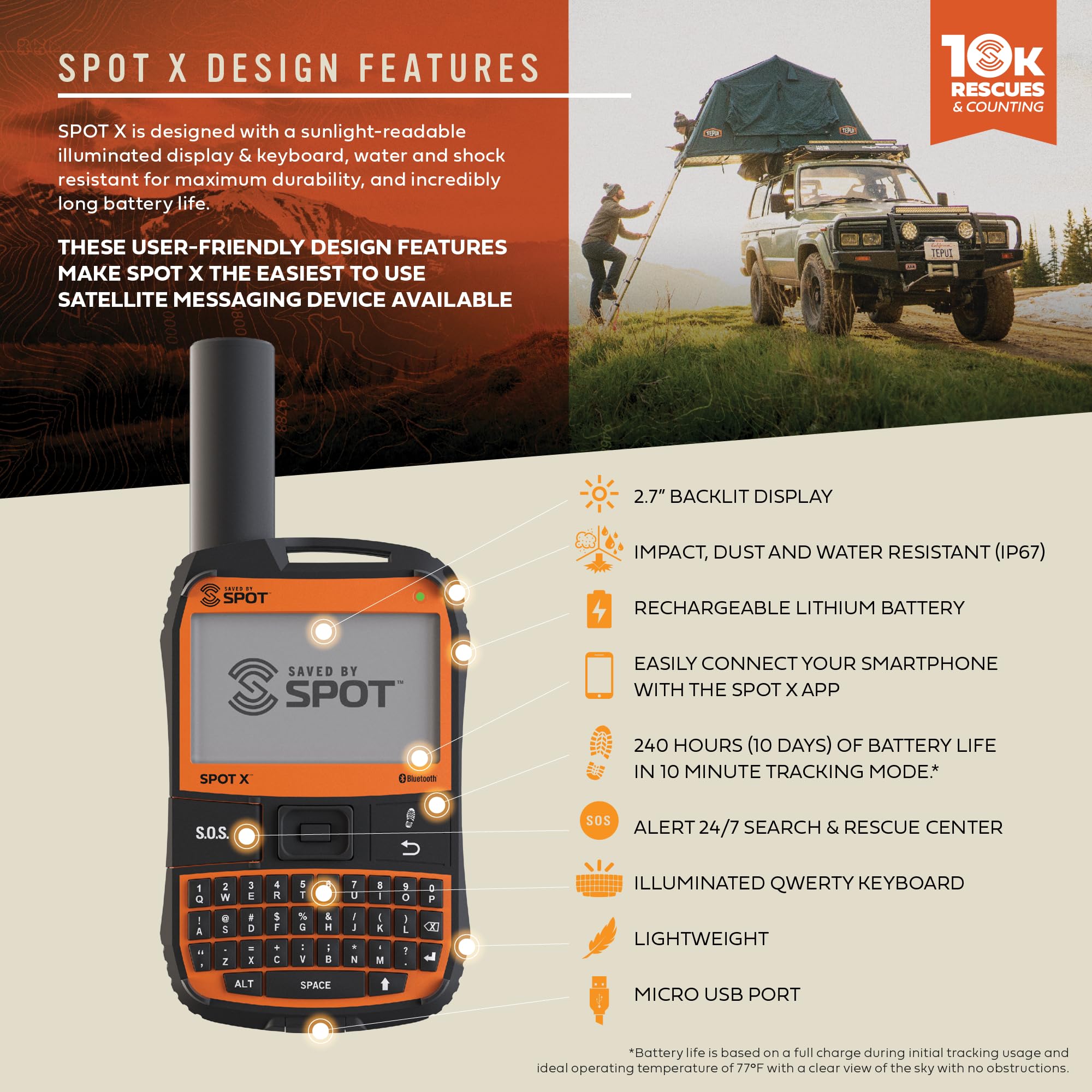 Spot X With Bluetooth 2 Way Satellite Messenger | Sos Protection | Handheld Portable 2 Way Gps Messenger For Hiking, Camping, Ca