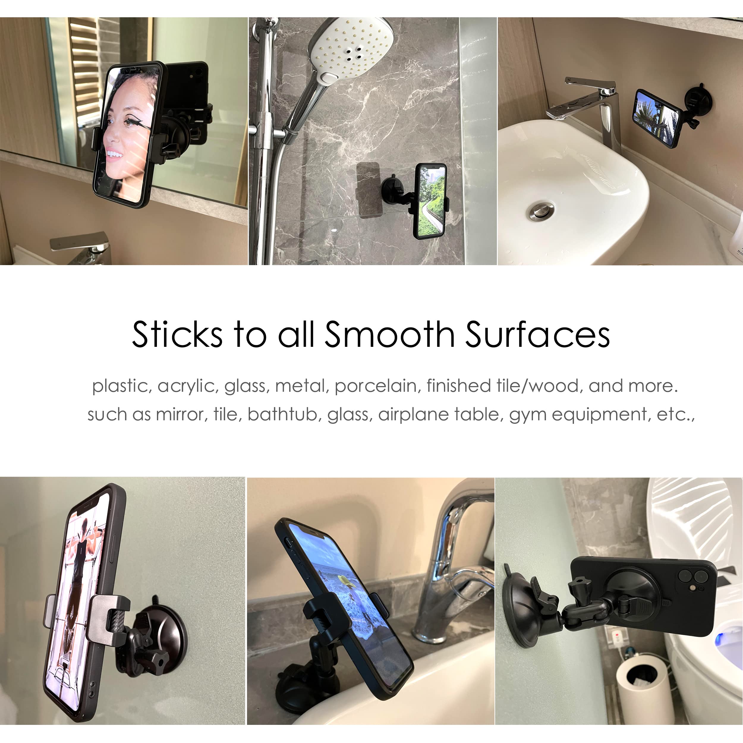 Universal Mirror Shower Phone Holder, Multi Directional Dual 360 Degree Rotating Suction Cup Phone Wall Mount Stand, Tiktok Yout