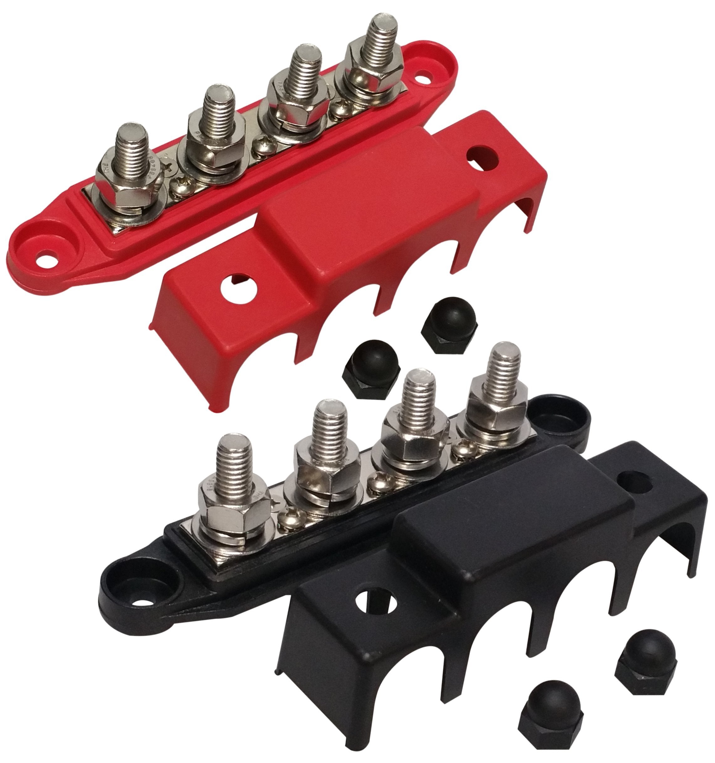(Red & Black) 3/8'' 4 Stud Bus Bar Power Distribution Block   Made In The Usa   For Marine Battery Terminals, 12V Power And Grou