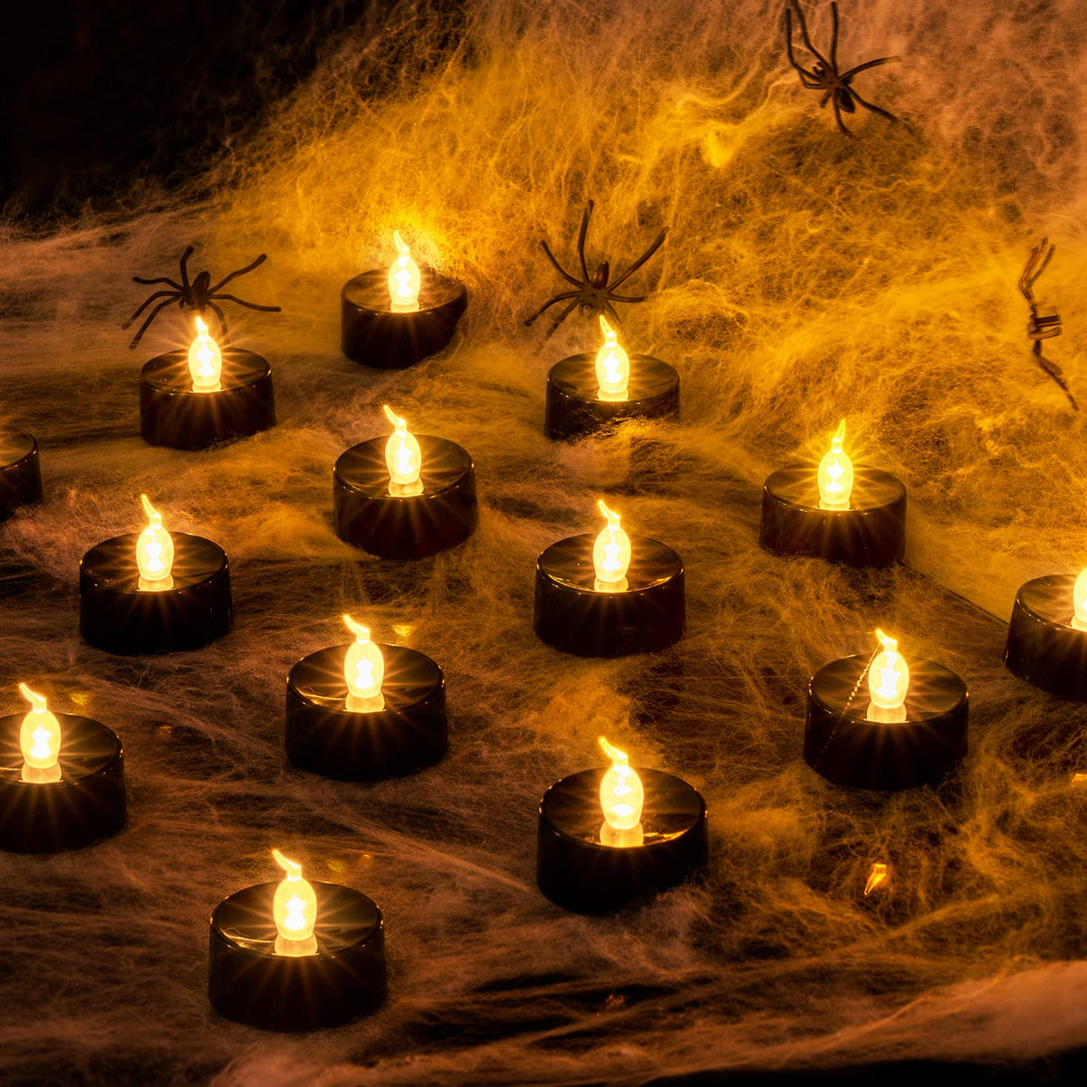Beichi Black Candles, 24-Pack Tea Lights Battery Operated, Flameless Fake Candles Flickering, Halloween Led Candles Tea Lights F