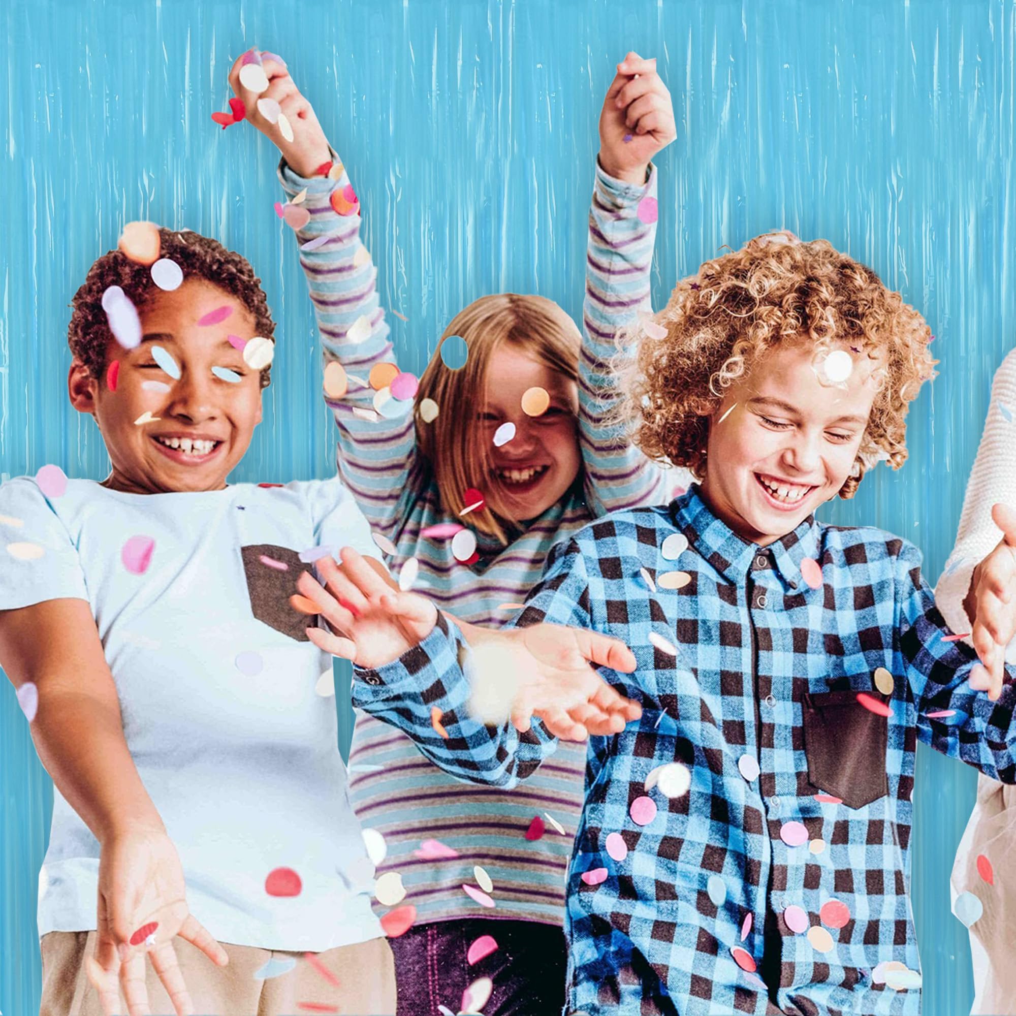 Beishida 2Pcs Light Blue Door Streamer Fluorescent Blue Backdrop Blue Foil Fringe Curtains Tinsel For Birthday Baby Shower Backd