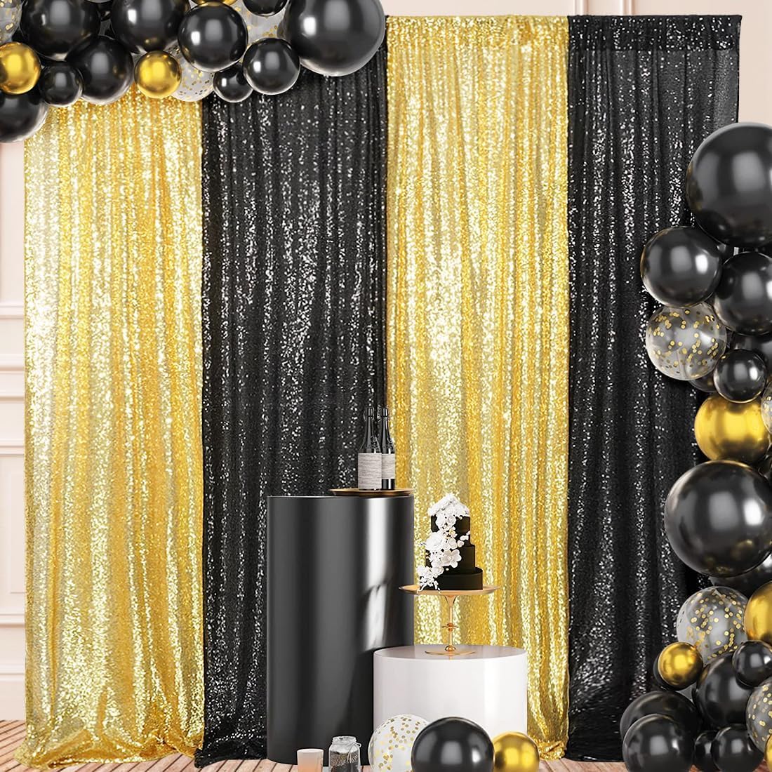 Juya Delight Gold Sequin Photography Backdrop Curtain For Wedding Party Decoration Festival Ceremony Video,2Ft X 8Ft X 2Pcs Gold