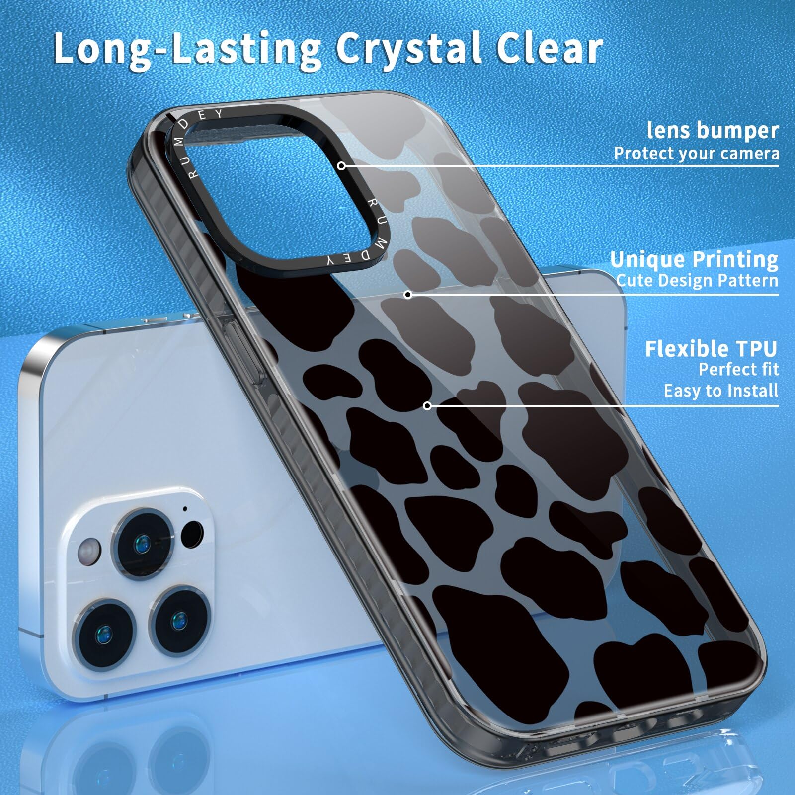 Rumdey 2 Pack Cute Pattern For Iphone 14 Pro Max 6.7'' Phone Case, Cow Print Aesthetic Design Clear Cases Soft Silicone Slim Tpu