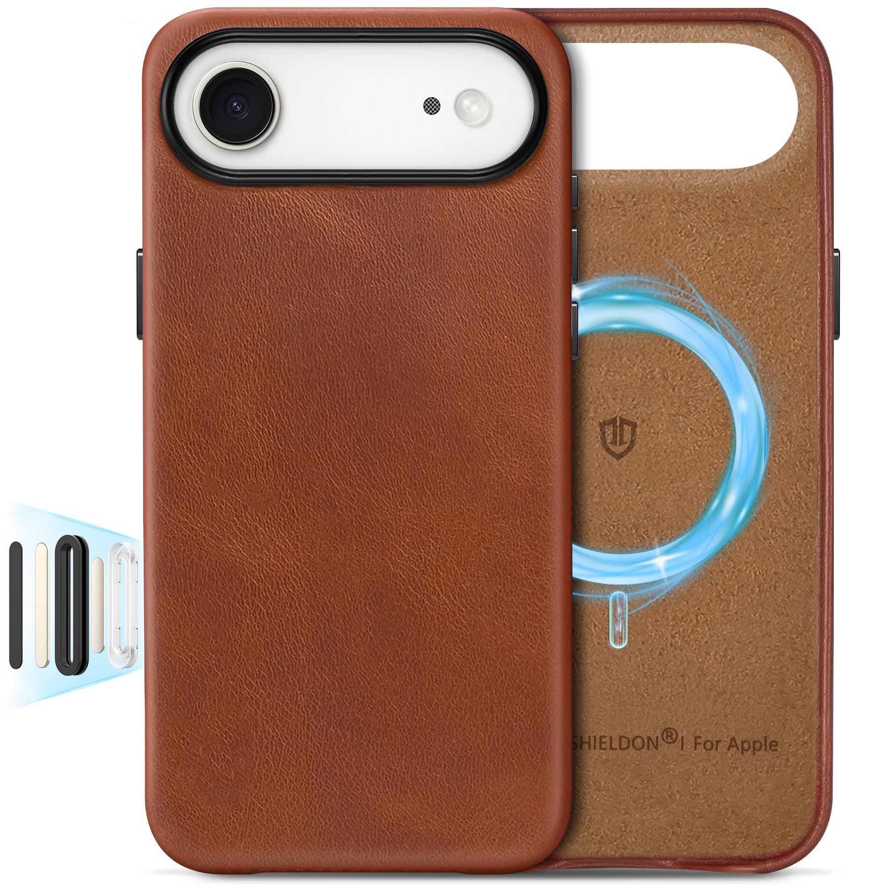 SHIELDON Genuine Leather Case for iPhone Air 6.5  2025, Compatible with Magsafe, [Camera Button Updated], Magnetic Wireless Char