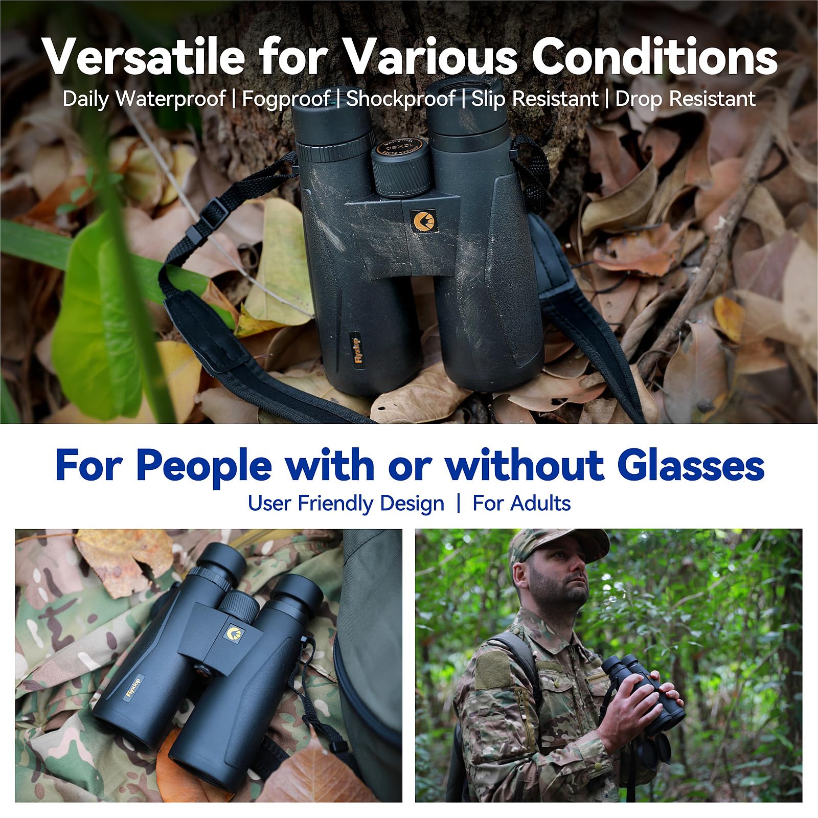 Fiyxlop 12X50 Plus Hd Binoculars For Adults High Powered, Waterproof Binoculars With Phone Adapter, Super Bright Large View Bino