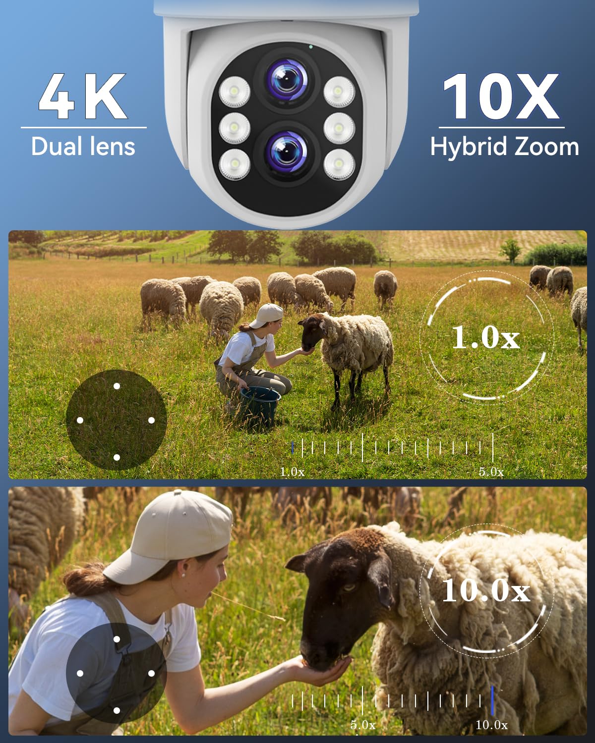 Wireless Security Camera System Outdoor: [Dual Lens Wifi6 & 10X Hybrid Zoom] Auto Tracking 4Pcs 4K Ptz Camera For Home Security