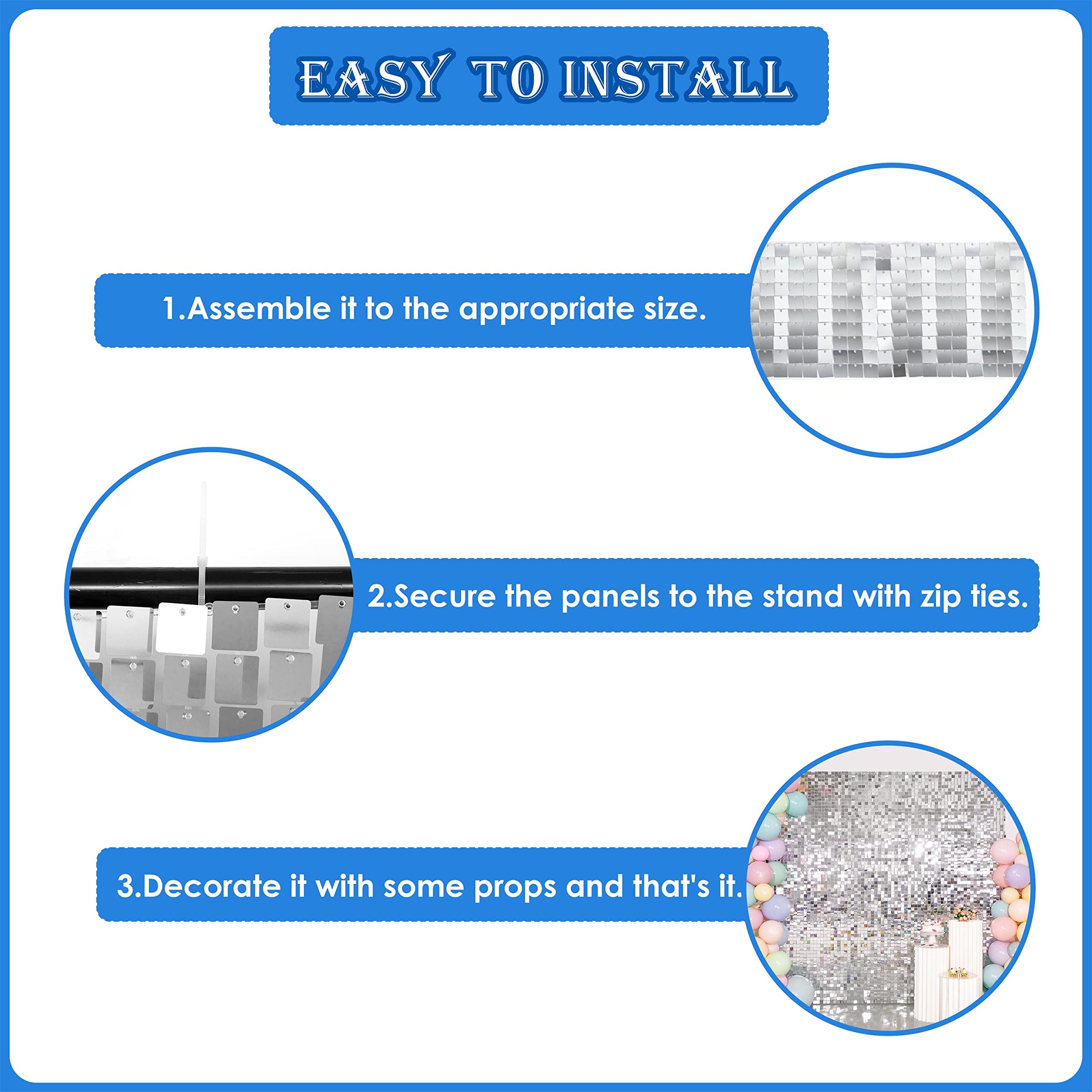 Shimmer Wall Backdrop Silver Square Sequin Wall Panel Backdrop Decor For Wedding, Anniversary, Birthday, Party, 24 Panels