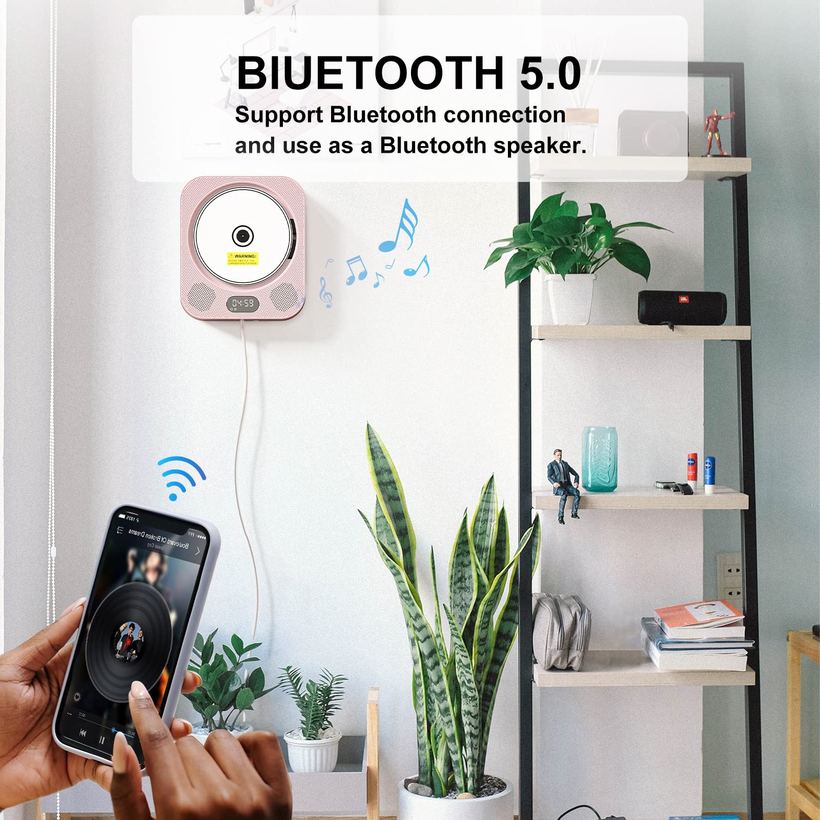 Kpop Pink Cd Player Desktop/Wall,Wired Vertical Cute Cd Players For Home, Bluetooth Speakers/Fm Radio With Ir Remote Control,Cd