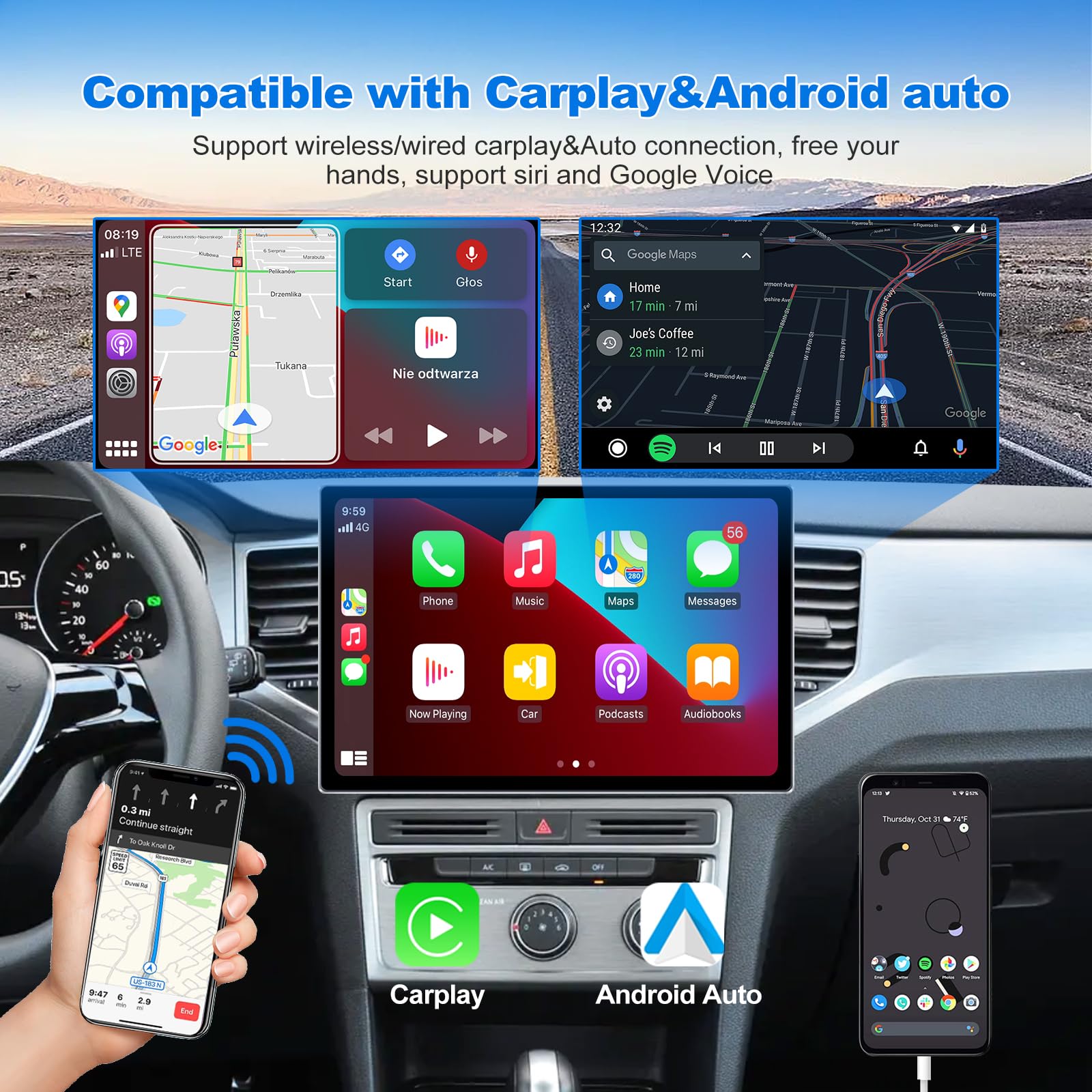 Jmance 4+64Gb 13 Inch Double Din Touch Screen Android Car Stereo With Front And Rear Camera Octa Core Android 11 Qled Bluetooth