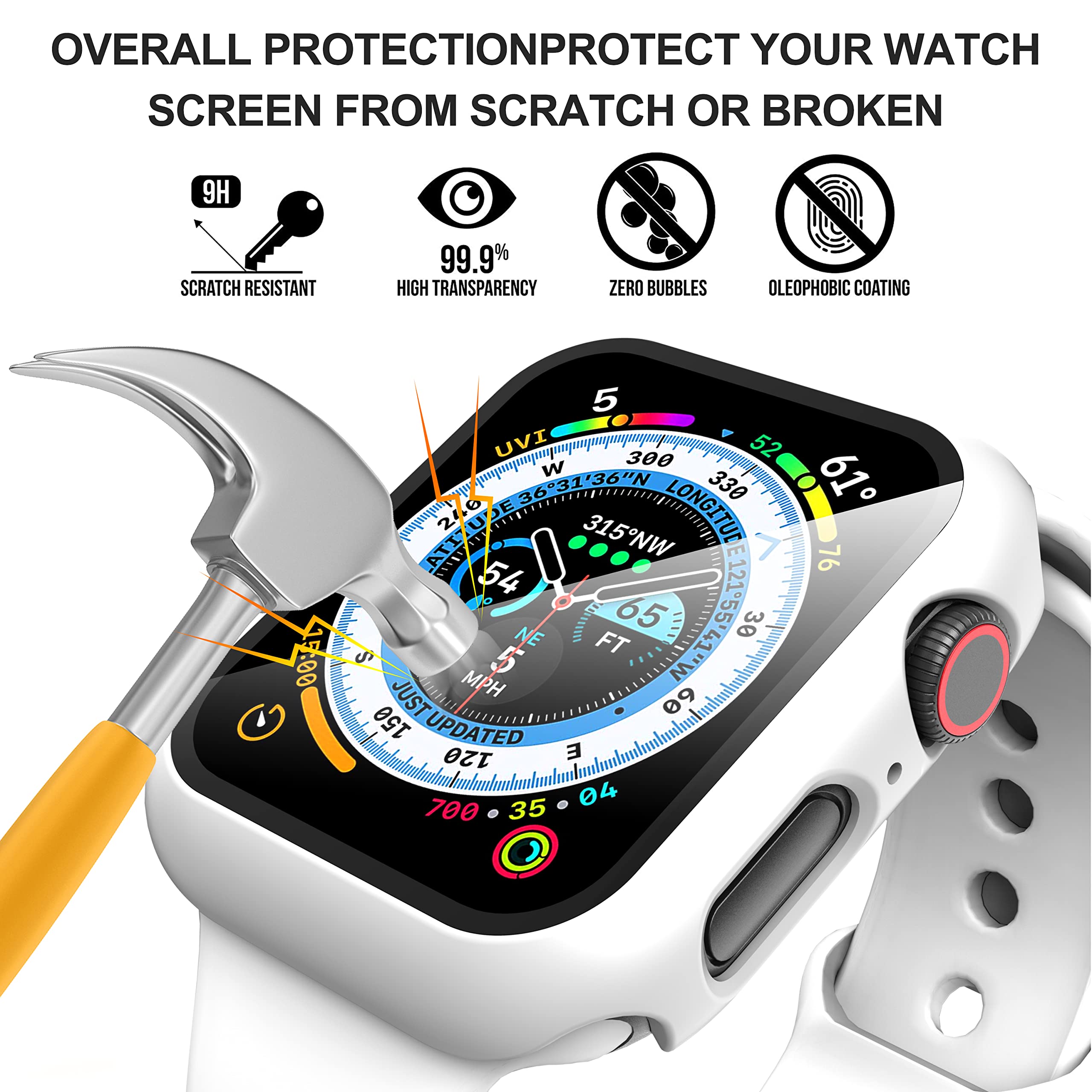 Diruite 2 Pack For Apple Watch Series 8/7/6/5/4/Series Se/Se 2 40Mm All Around Screen Protector Case, Tempered Glass Screen Prot