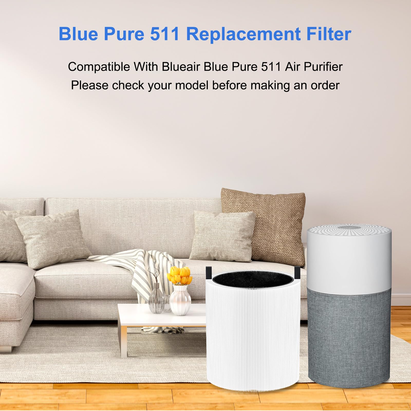 Blue Pure 511 Filter Replacement Compatible With Blueair Blue Pure 511 Air Purifier, 2 Pack Blue Air 511 Filter Hepa Particle An