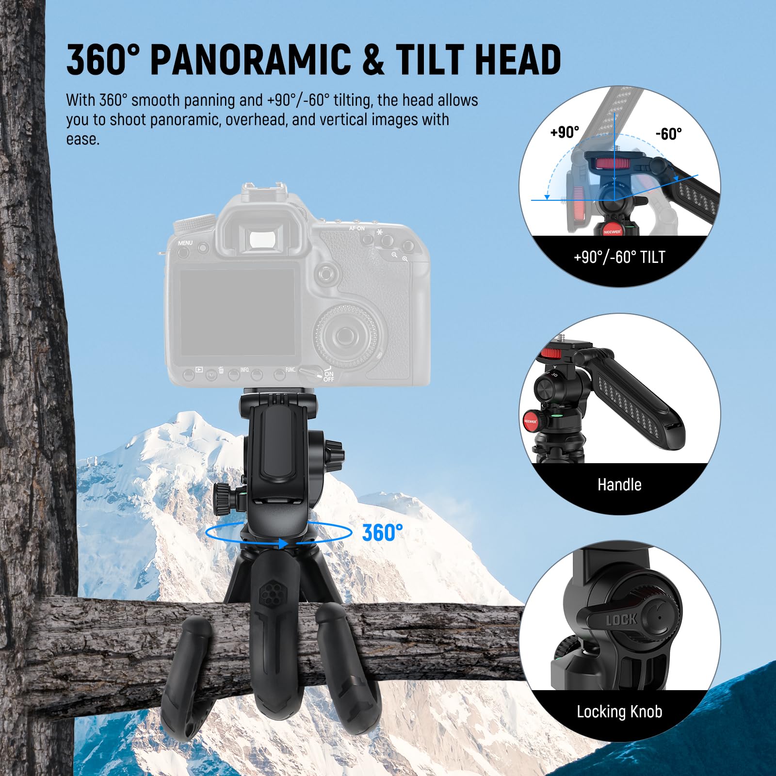 Neewer Mini Flexible Tripod For Iphone & Camera With Remote/Handle/Phone Holder/Action Camera Adapter, Portable Pocket Desk Trip