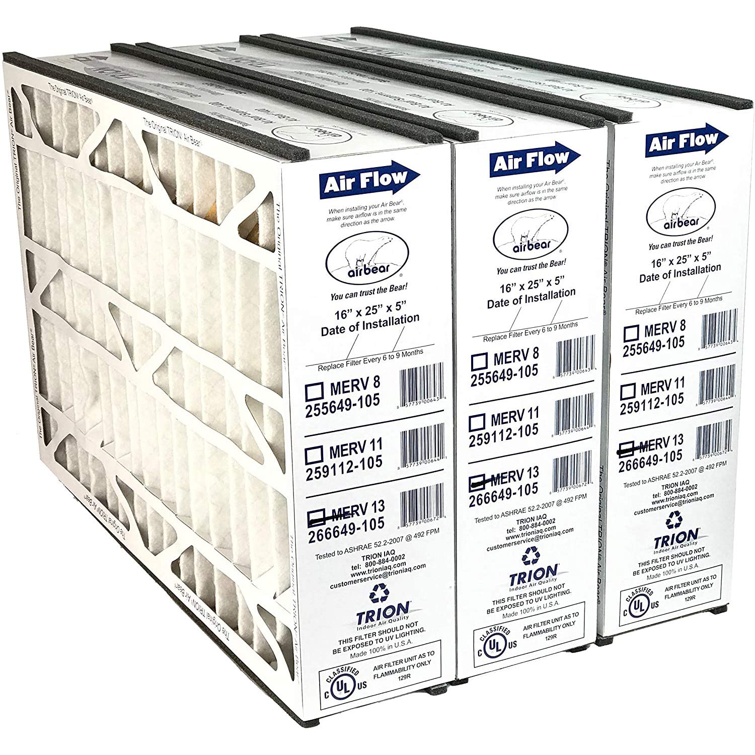 Trion Air Bear 5 Inch Merv 13 High Performance Air Purifier Filter Replacement For Air Cleaner Purification Systems 3 Pack, Whit