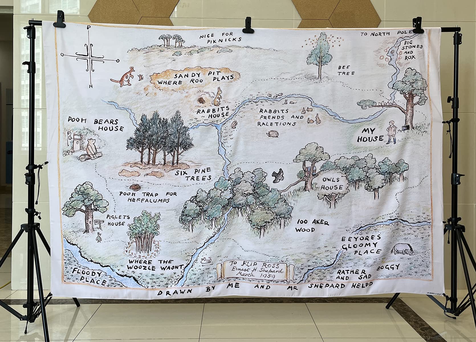 7X5Ft Fabric Happy Birthday Bear Home Map Photography Backdrops For Kids 1St Birthday Background 100 Acre Woods Bear Backdrop