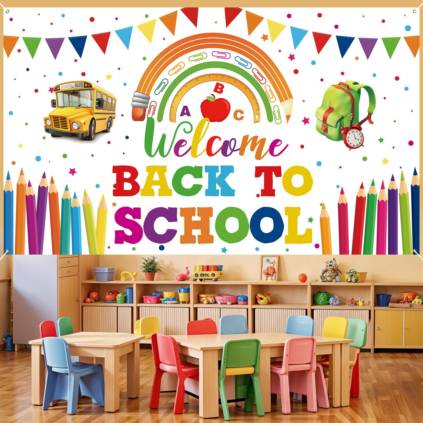 Welcome Back To School Banner Decoration, Positive Back To School Backdrop Motivational Classroom Banner First Day Of School Sig