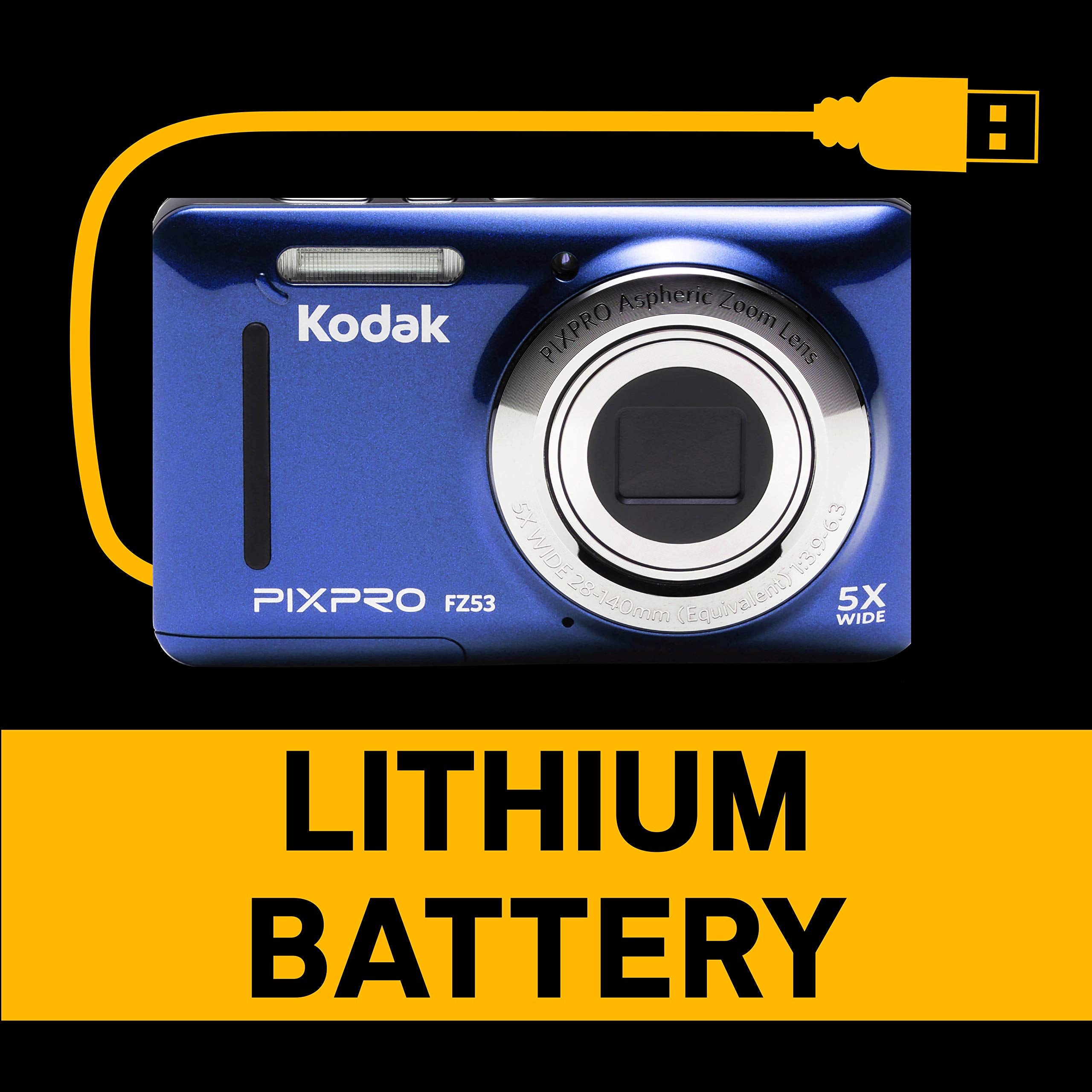 Kodak Fz53-Bl Point And Shoot Digital Camera With 2.7 Lcd, Blue