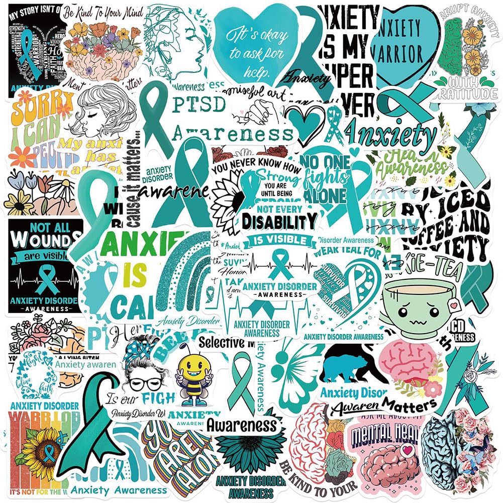 Anxiety Disorder Awareness Stickers |50Pcs Ptsd Awareness Waterproof Vinyl Decals For Water Bottles Laptop Mobile Phone Computer
