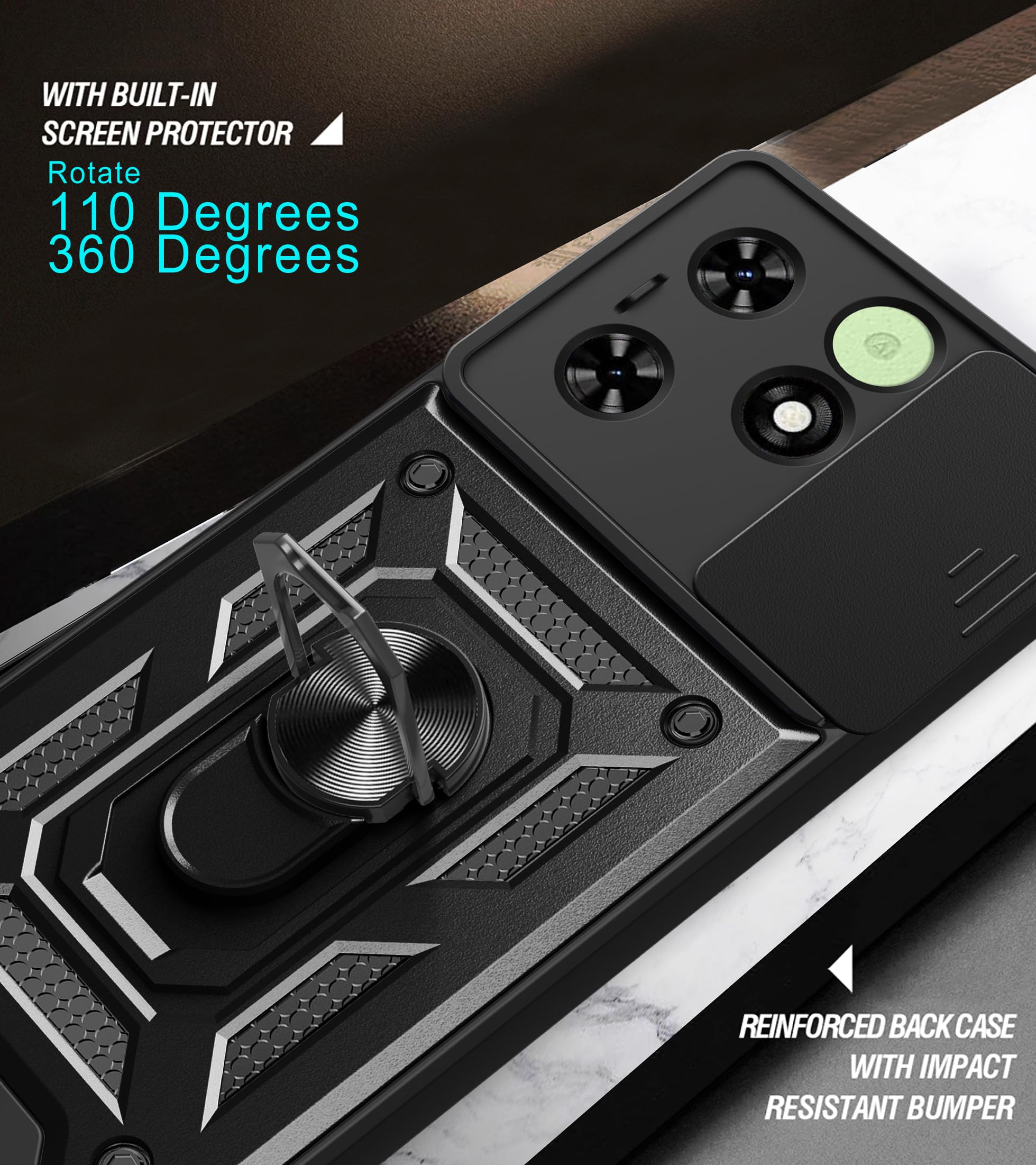 Kukoufey Compatible With Tecno Spark Go 2024 Case Cover,Compatible With Tecno Pop 8 Case Cover,With Slide Camera Lens Cover Comp