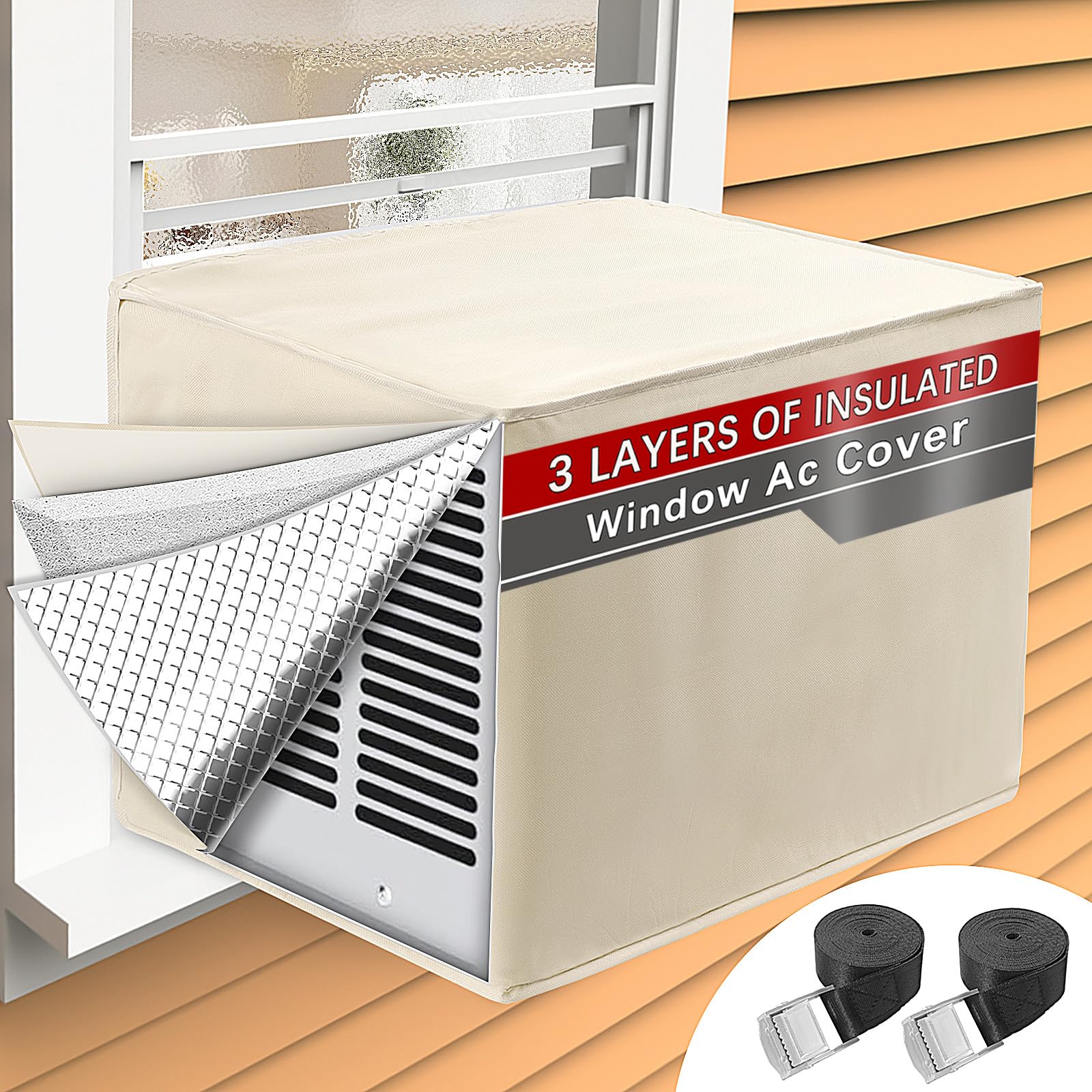 Window Air Conditioner Cover Outside Unit For Winter Insulation, Window Ac Covers With 3 Layers Insulation, Waterproof & Dust Pr