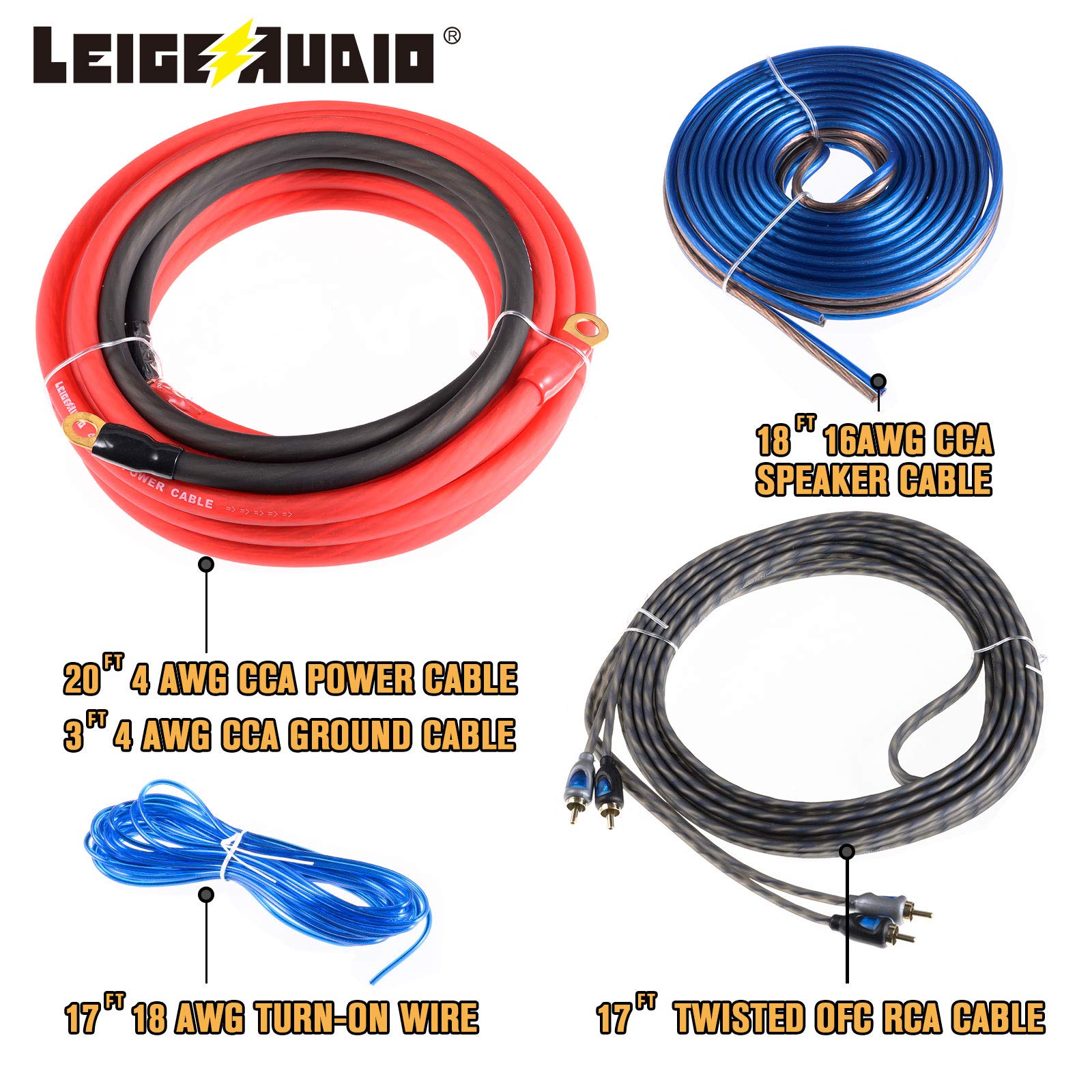 4 Gauge Amp Wiring Kit Ture 4 AWG Amplifier Installation Wiring Kit   Car Subwoofer Wiring Kit Helps You Make Connections and Brings Power to Your Radio, Subwoofer and Speakers