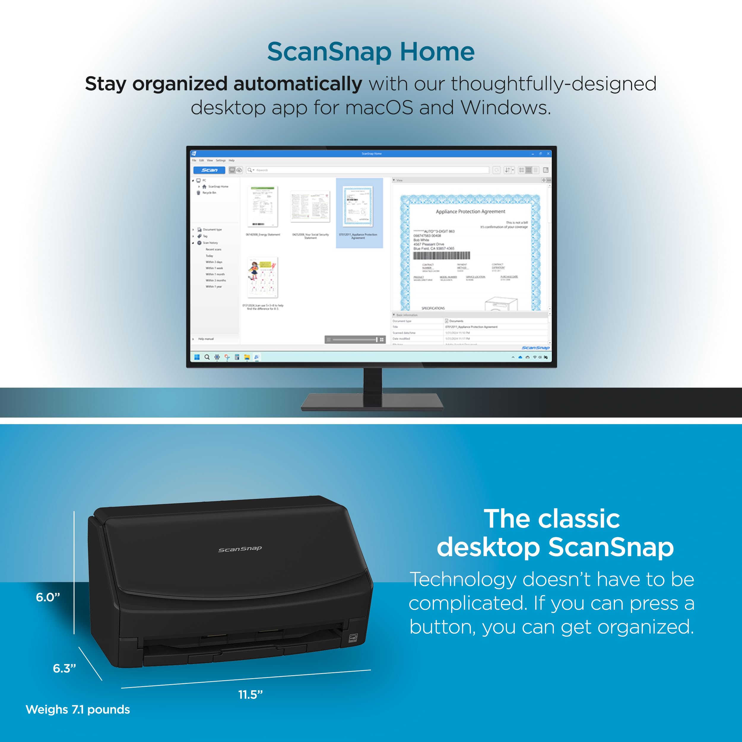 Scansnap Ix1400 High-Speed Simple One-Touch Button Color Document, Photo & Receipt Scanner With Auto Document Feeder For Mac Or