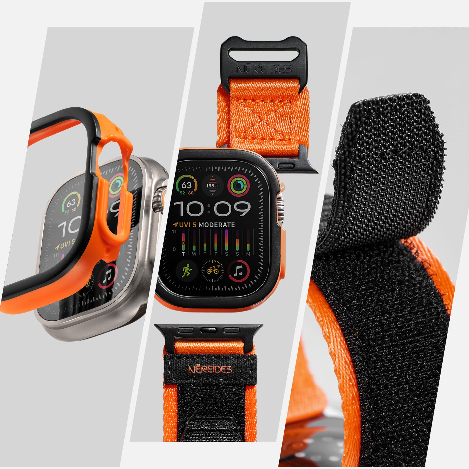 Rugged Case With Band For Apple Watch Ultra 1/2 Band 49Mm, Hook And Loop Nylon Sport Strap With Case For Iwatch Men(Orange)