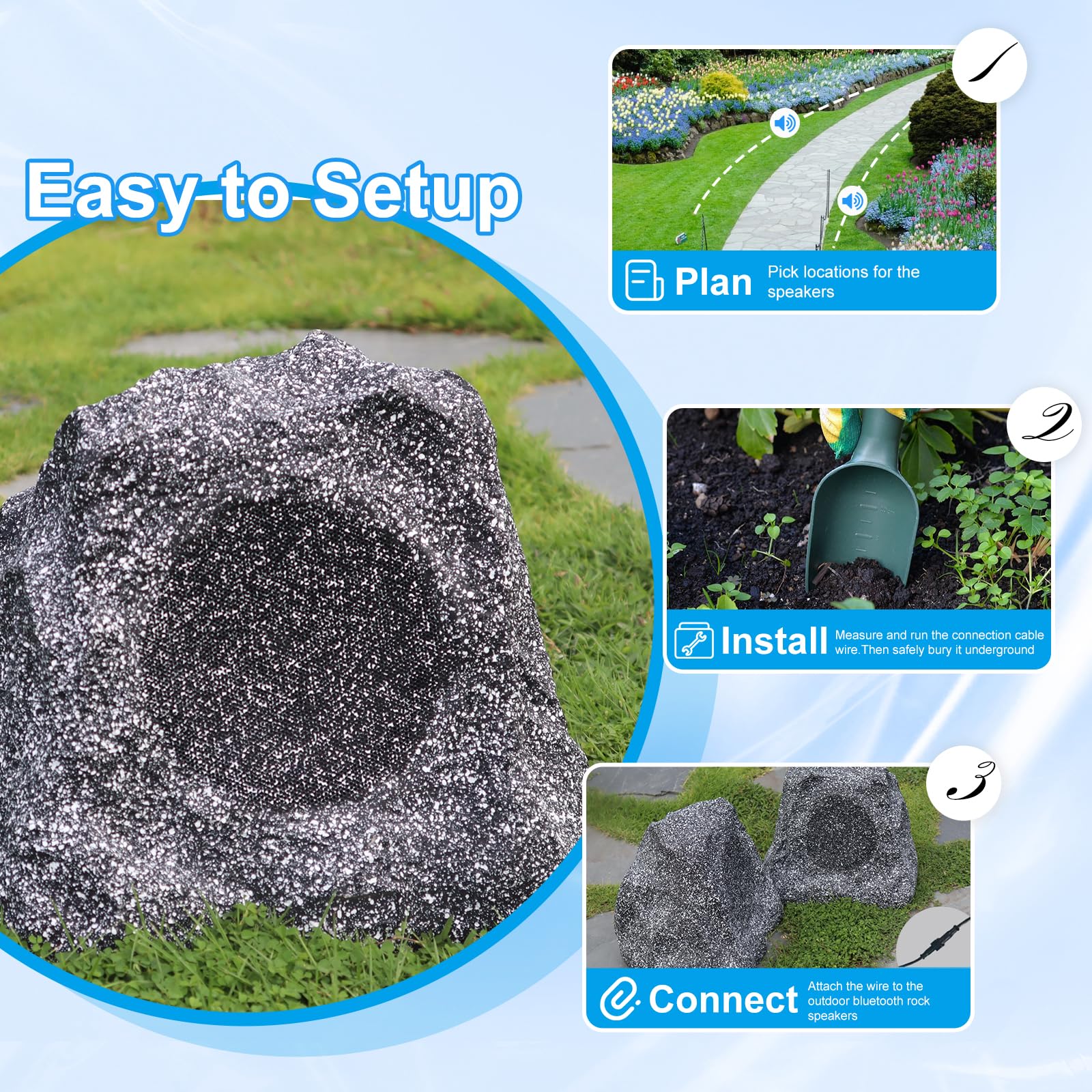 Studiofinix 8'' Outdoor Rock Bluetooth Speakers Waterproof Powerful 600 Watt Deep Bass All Weather Durable For Outdoor Garden Po