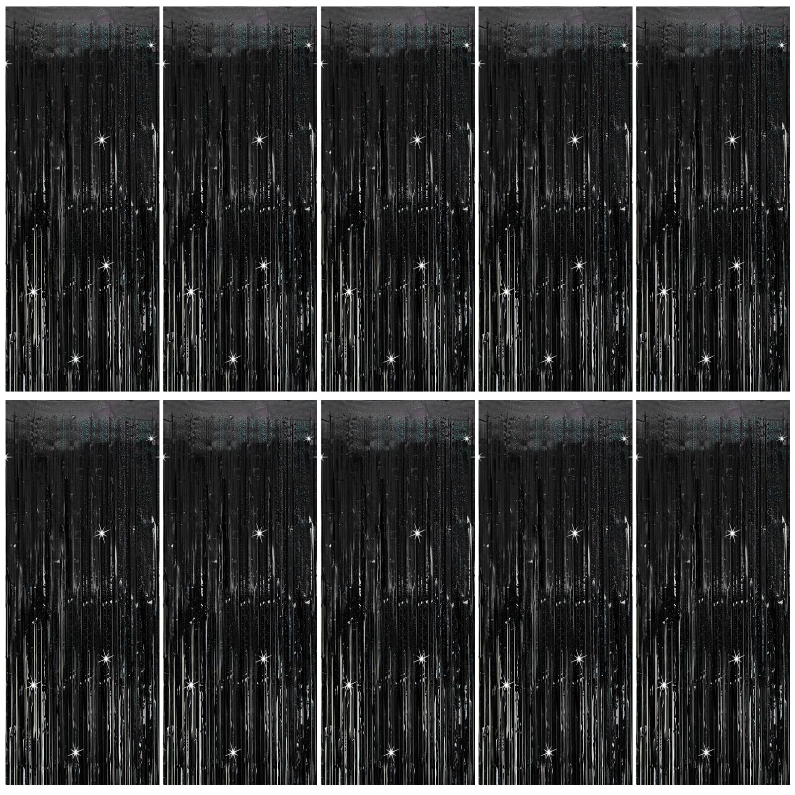 Tinsel Curtain Party Backdrop Black Birthday Party Decorations 10 Packs Glitter Foil Fringe Curtain Party Decor Streamers Photo