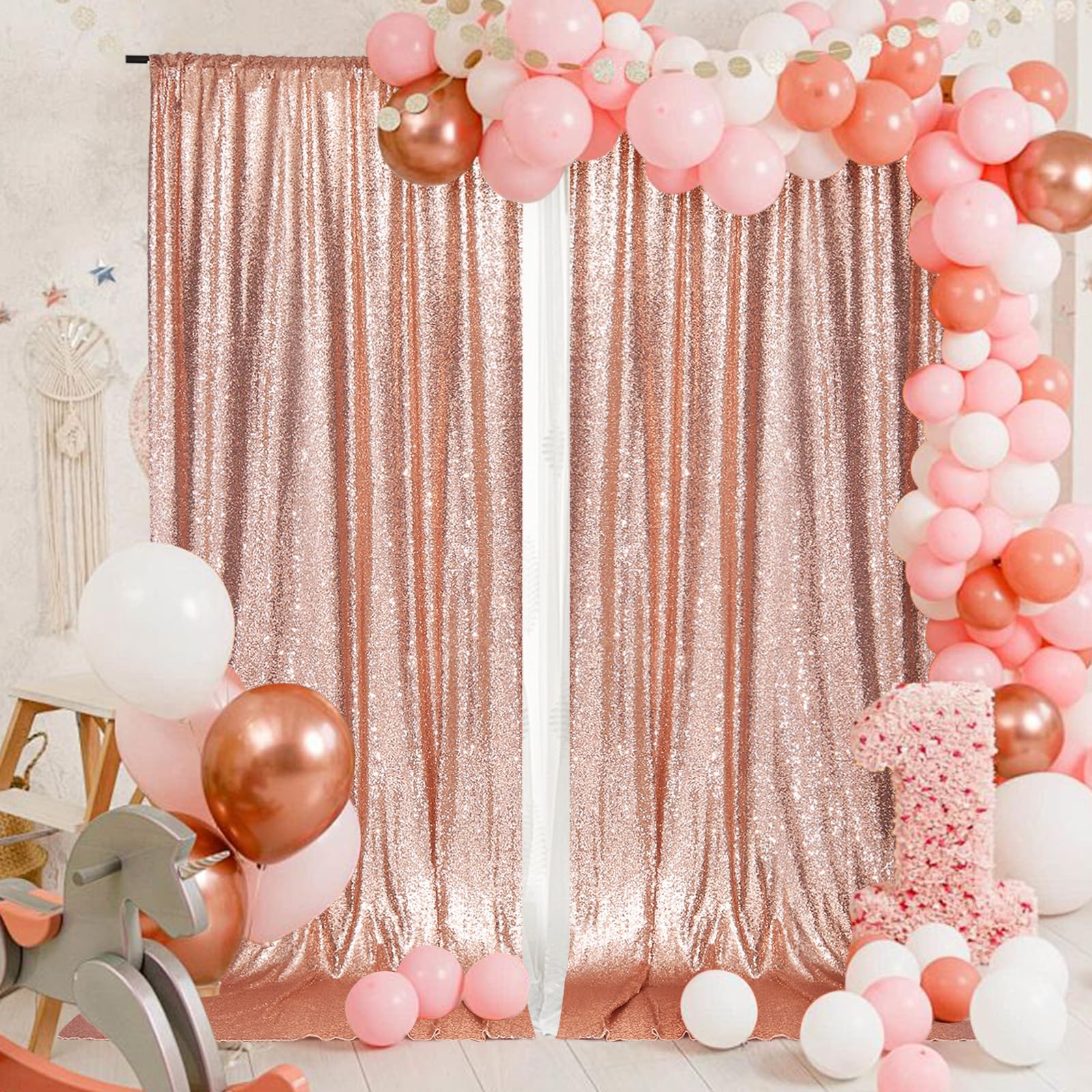PartyDelight 2 Panels Sequin Backdrop Rose Gold Photography 5Ft x 10FT Curtains