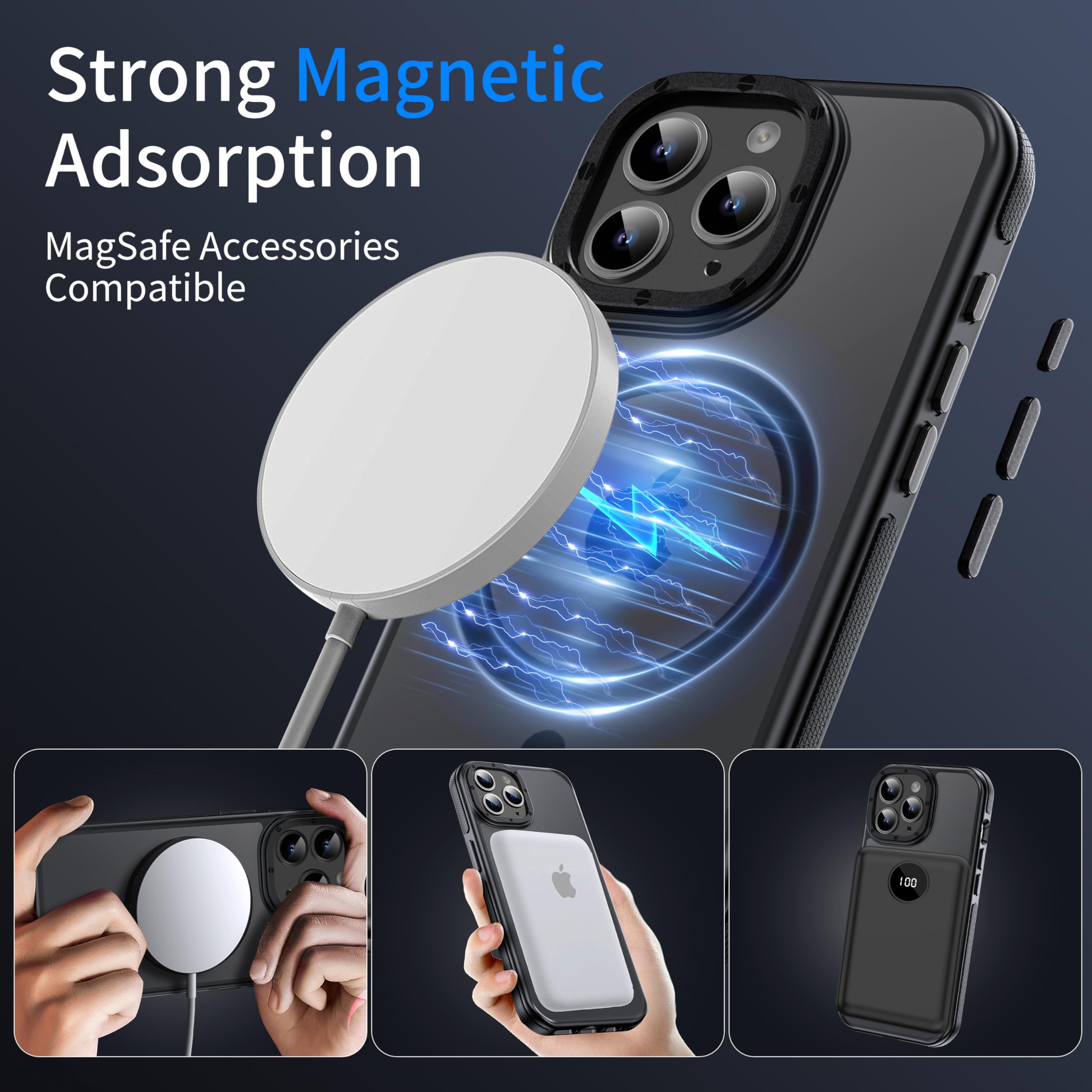 Yzoiko Strong Magnetic For Iphone 15 Pro Case [10Ft Military Grade Protection] Compatible With Fit Magsafe Shockproof Slim Thin