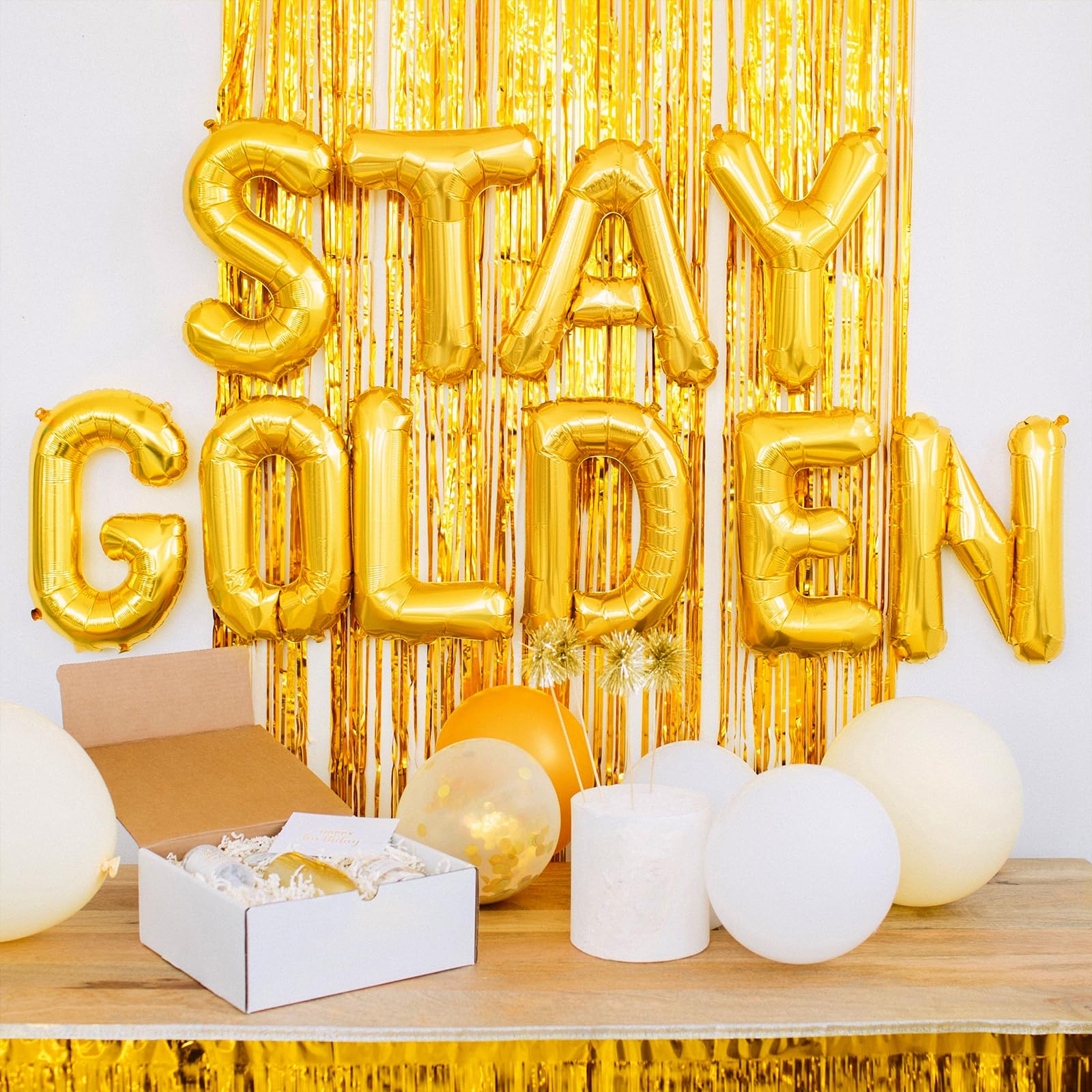 Canrevel 2 Pack 3.3X8.2 Feet Gold Foil Fringe Backdrop Curtains, Tinsel Streamers Birthday Party Decorations, Fringe Backdrop Fo