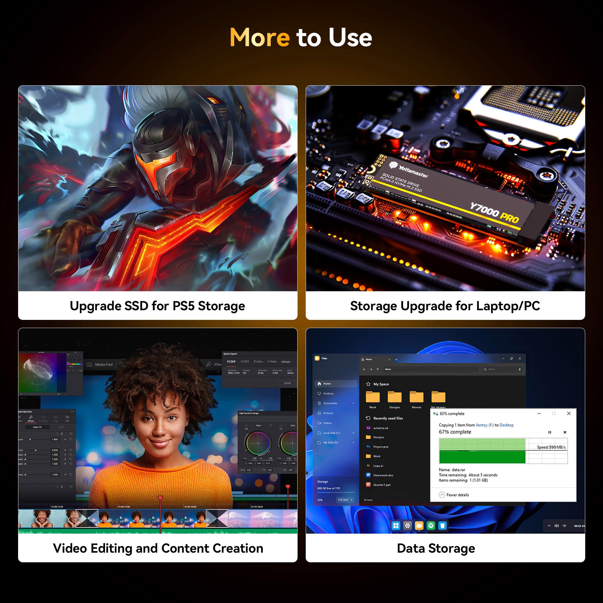 Yottamaster 2Tb Ssd M.2 Pcie 4.0, Up To 7000Mb/S, M.2 2280 Nvme Internal Solid State Drive With 3D Nand Flash, Upgrade Storage F