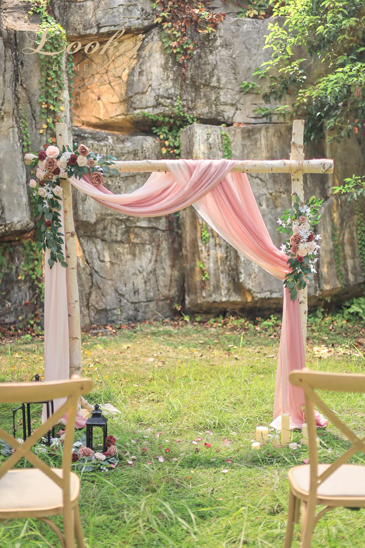Lookein Arch Drapes For Wedding Party Reception Backdrop Wedding Arbor, 3 Panels 30'' Wide 6.5 Yards, Blush& Dusty Rose& Mauve