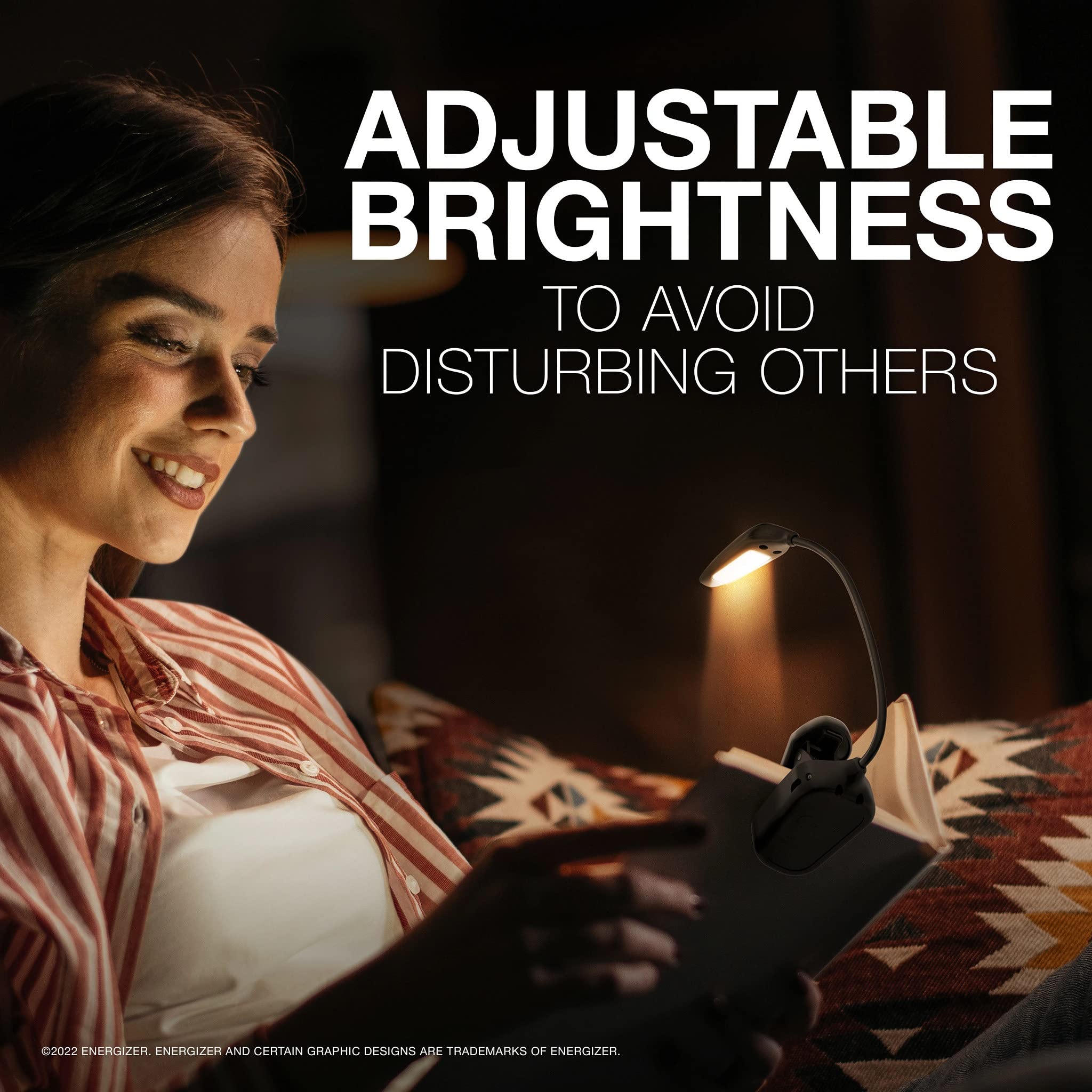 Energizer Rechargeable Led Book Light Flex, 3 Modes, Warm Light Clip On Reading Light With Flexible Neck For Reading In Bed (Usb