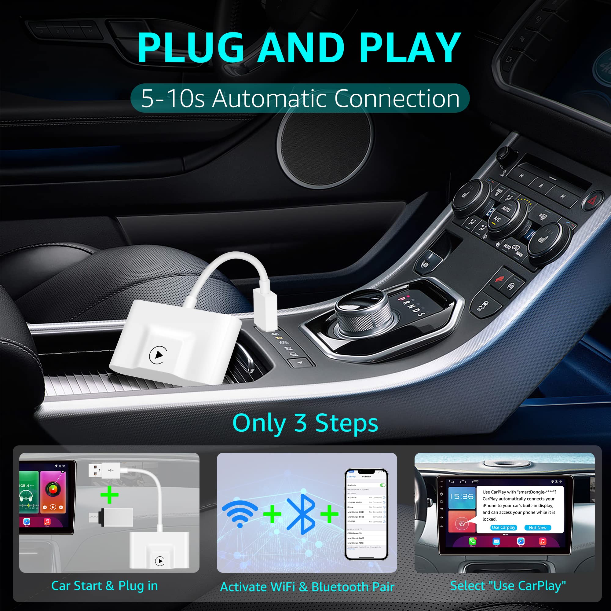 [2023 Newest] Wireless Carplay Adapter/Dongle For Factory Wired Carplay Cars, Plug & Play Auto Connect No Delay Online Update Fo