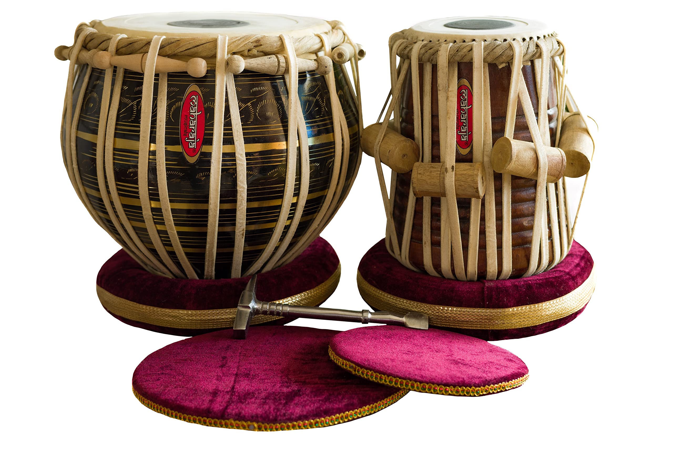 Maharaja Tabla Drum Set   Buy 3Kg Black Brass Bayan, Finest Dayan, Hammer, Cushions & Cover Pdi Ea