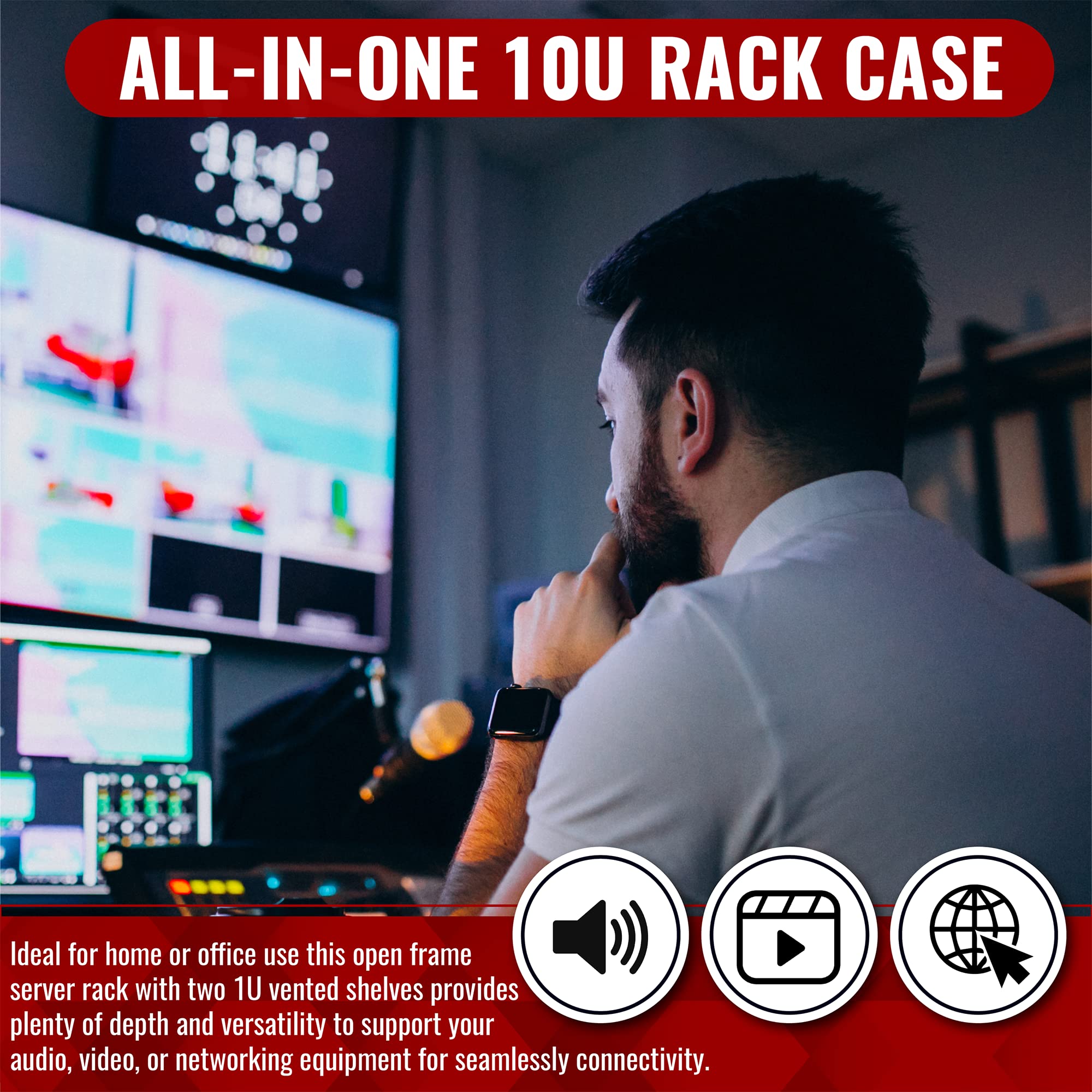 Vivlly 10U Open Frame Rack - Heavy Duty Metal for Networking, Servers, Audio/Video, Black, Wall Mounted or Floor Standing